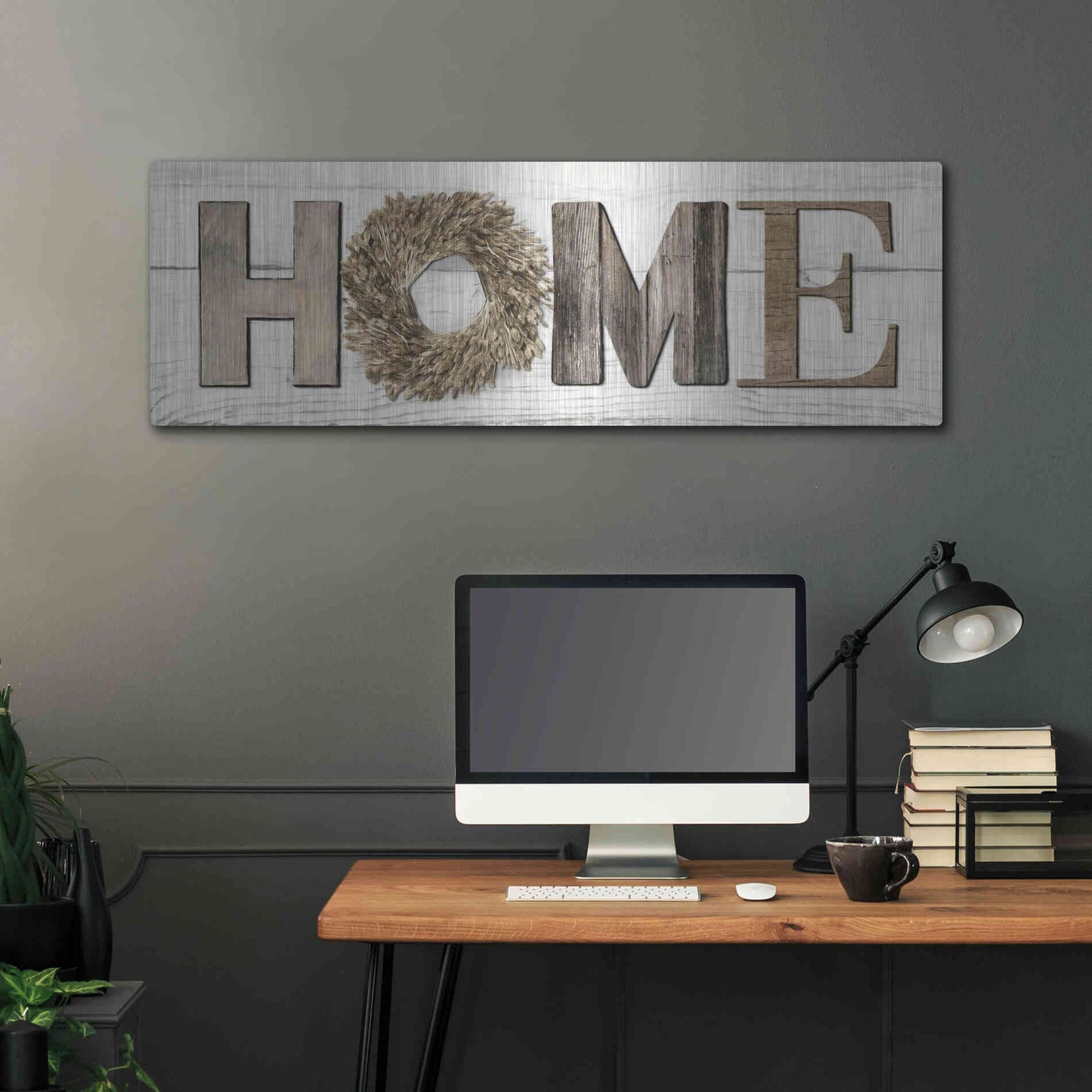 Luxe Metal Art 'Home in Beige' by Lori Deiter, Metal Wall Art,48x16