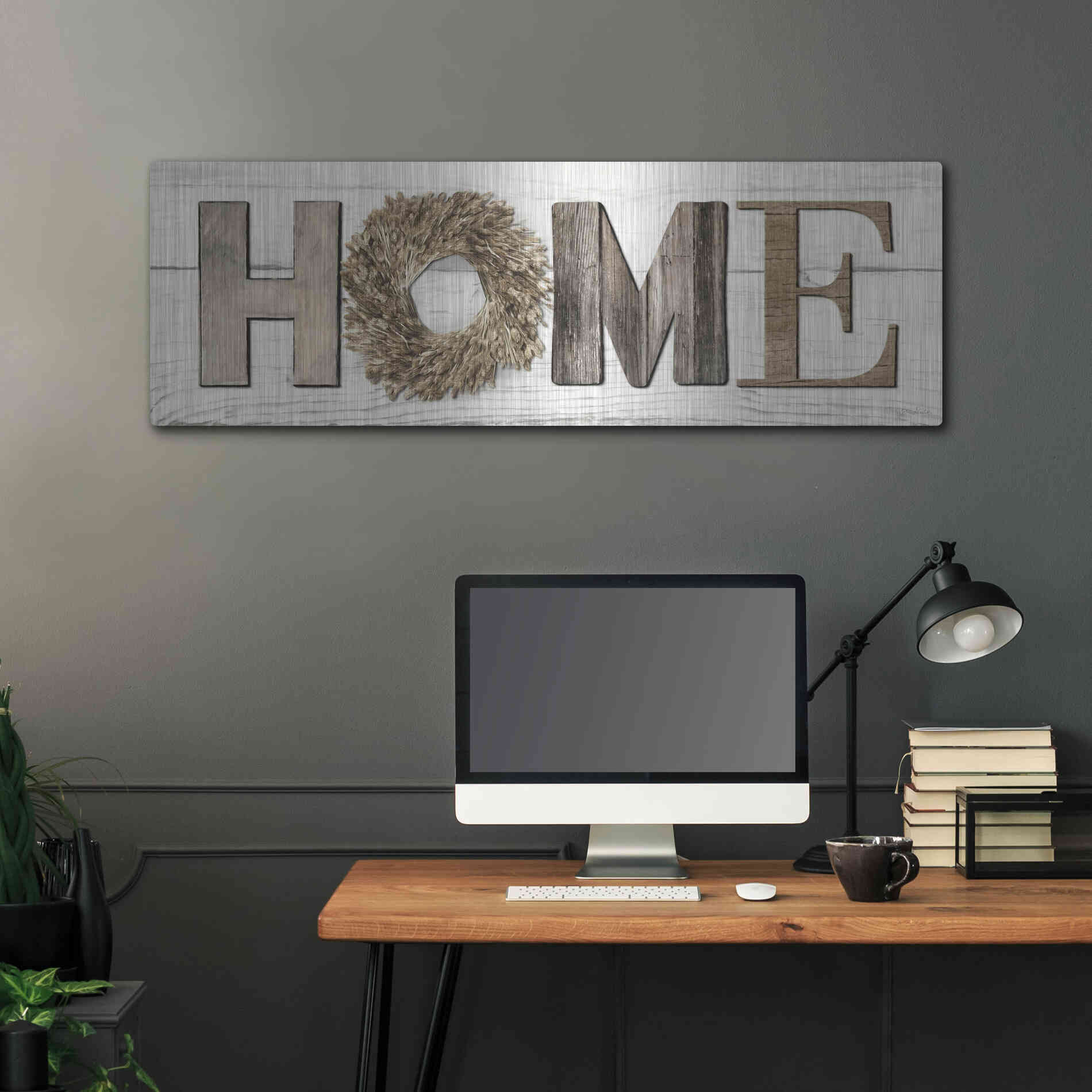 Luxe Metal Art 'Home in Beige' by Lori Deiter, Metal Wall Art,48x16