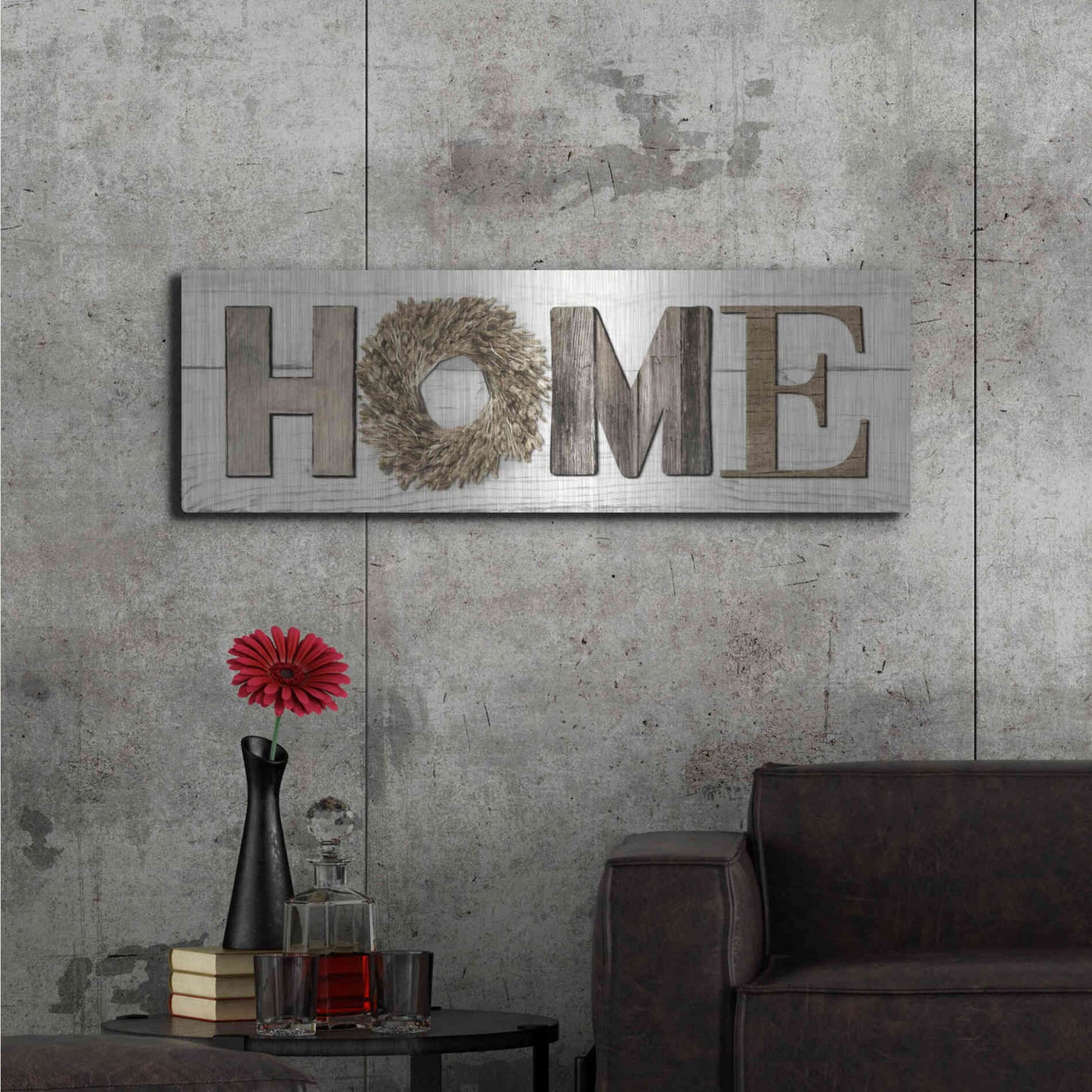 Luxe Metal Art 'Home in Beige' by Lori Deiter, Metal Wall Art,48x16