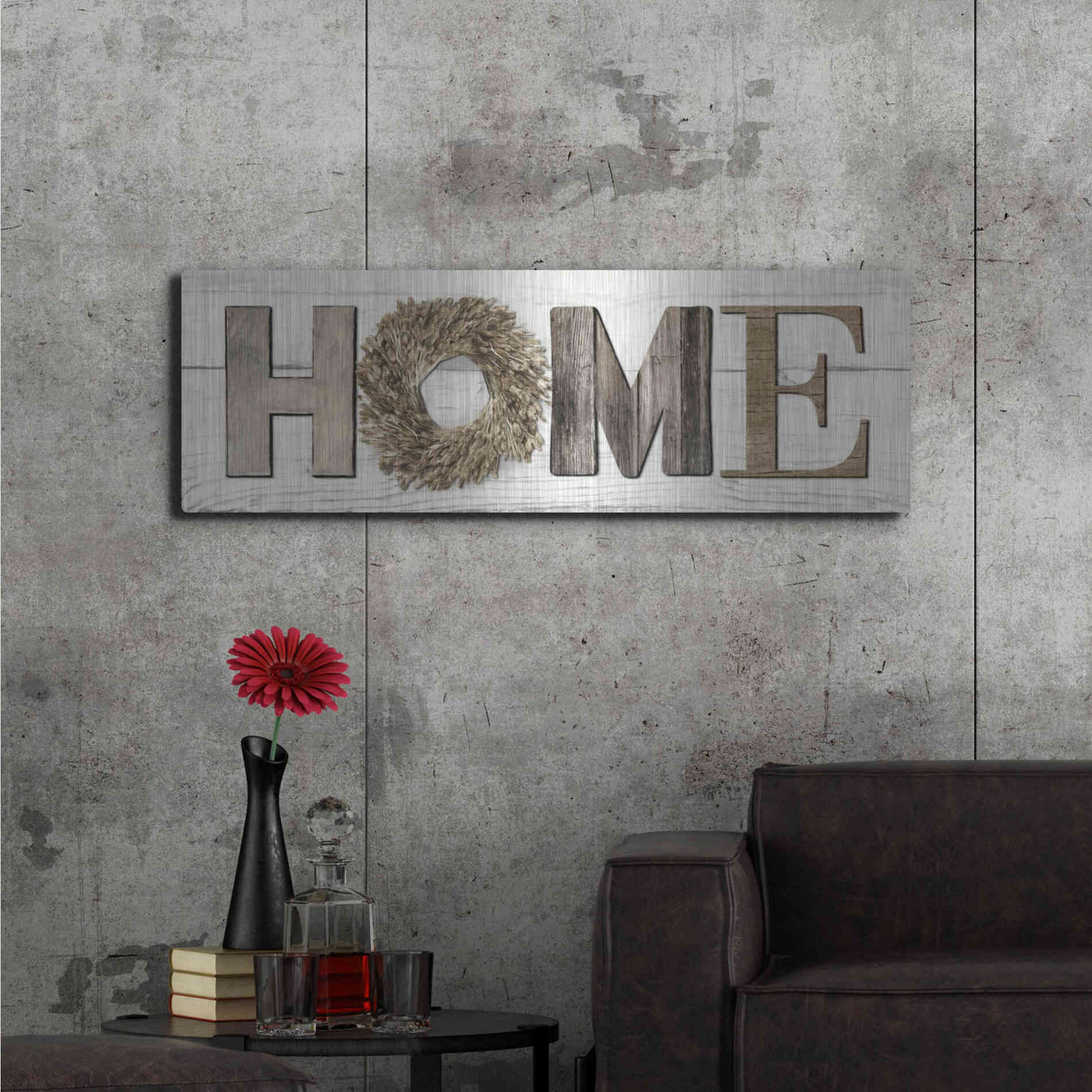 Luxe Metal Art 'Home in Beige' by Lori Deiter, Metal Wall Art,48x16