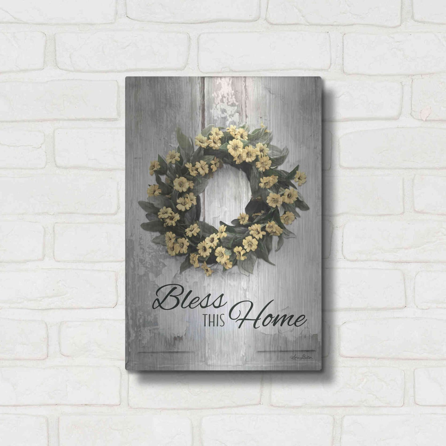 Luxe Metal Art 'Bless This Home' by Lori Deiter, Metal Wall Art,12x16