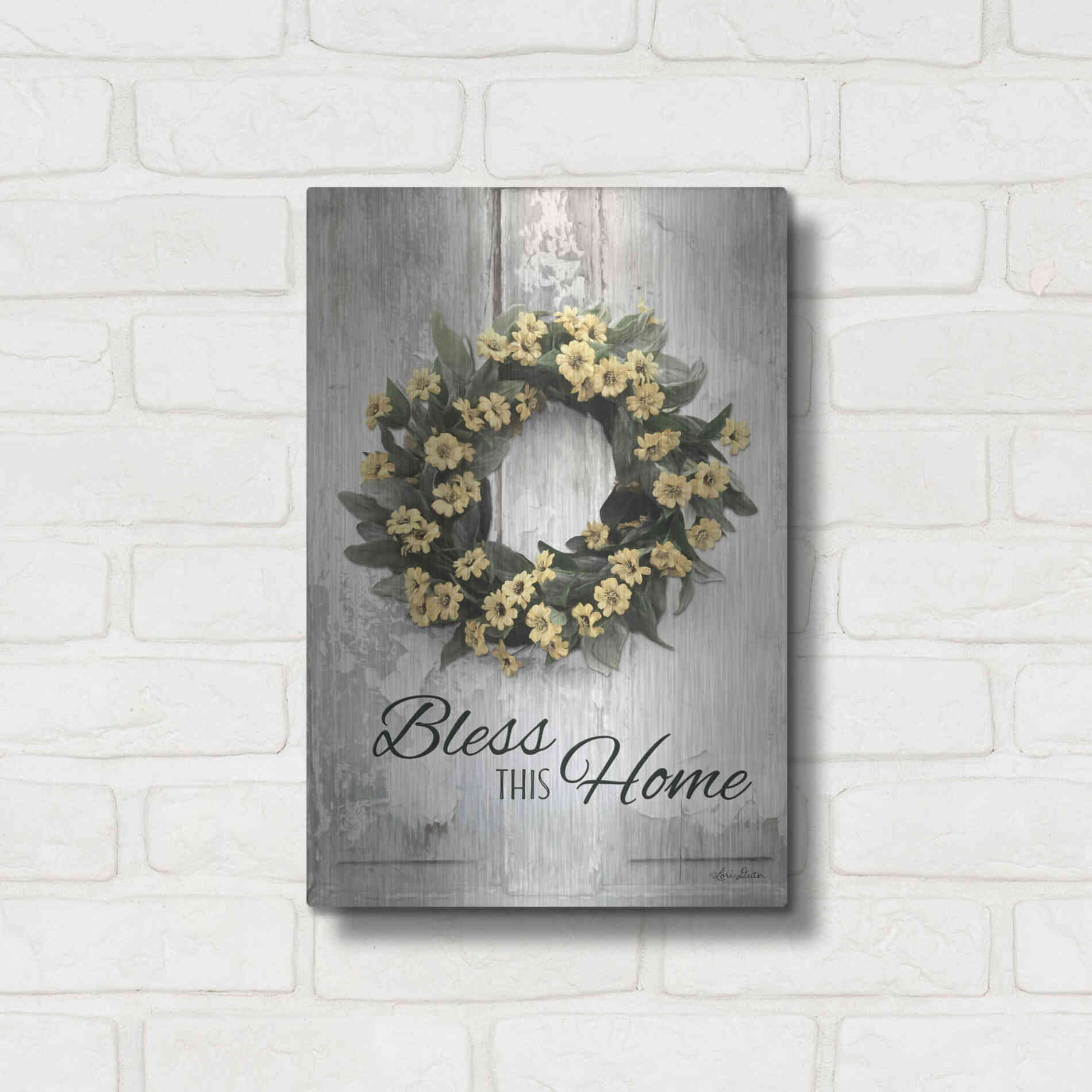 Luxe Metal Art 'Bless This Home' by Lori Deiter, Metal Wall Art,12x16