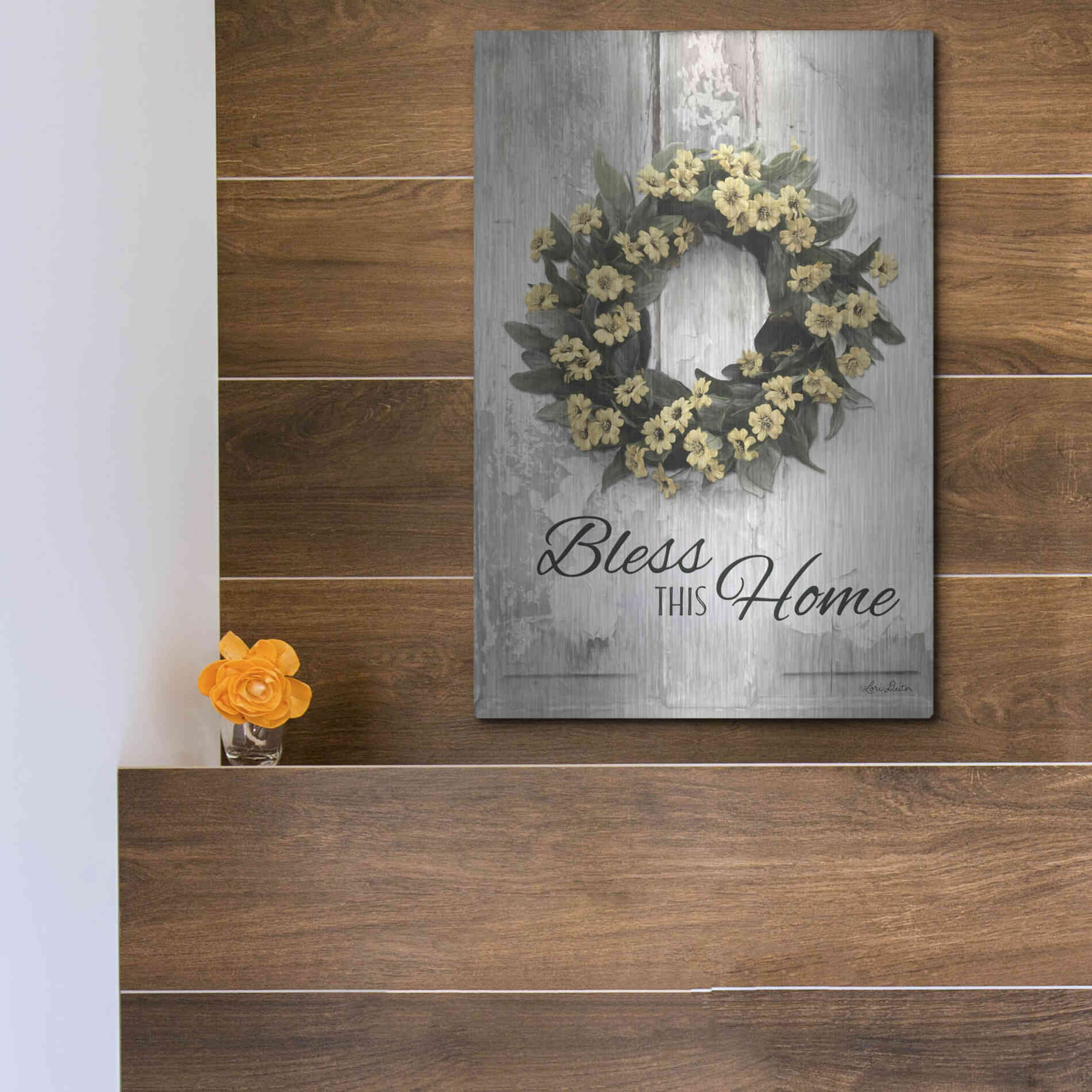 Luxe Metal Art 'Bless This Home' by Lori Deiter, Metal Wall Art,12x16