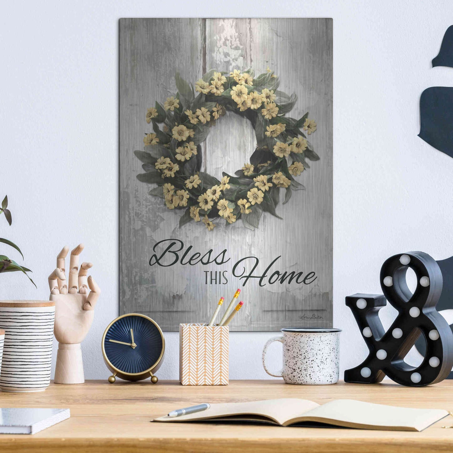Luxe Metal Art 'Bless This Home' by Lori Deiter, Metal Wall Art,12x16
