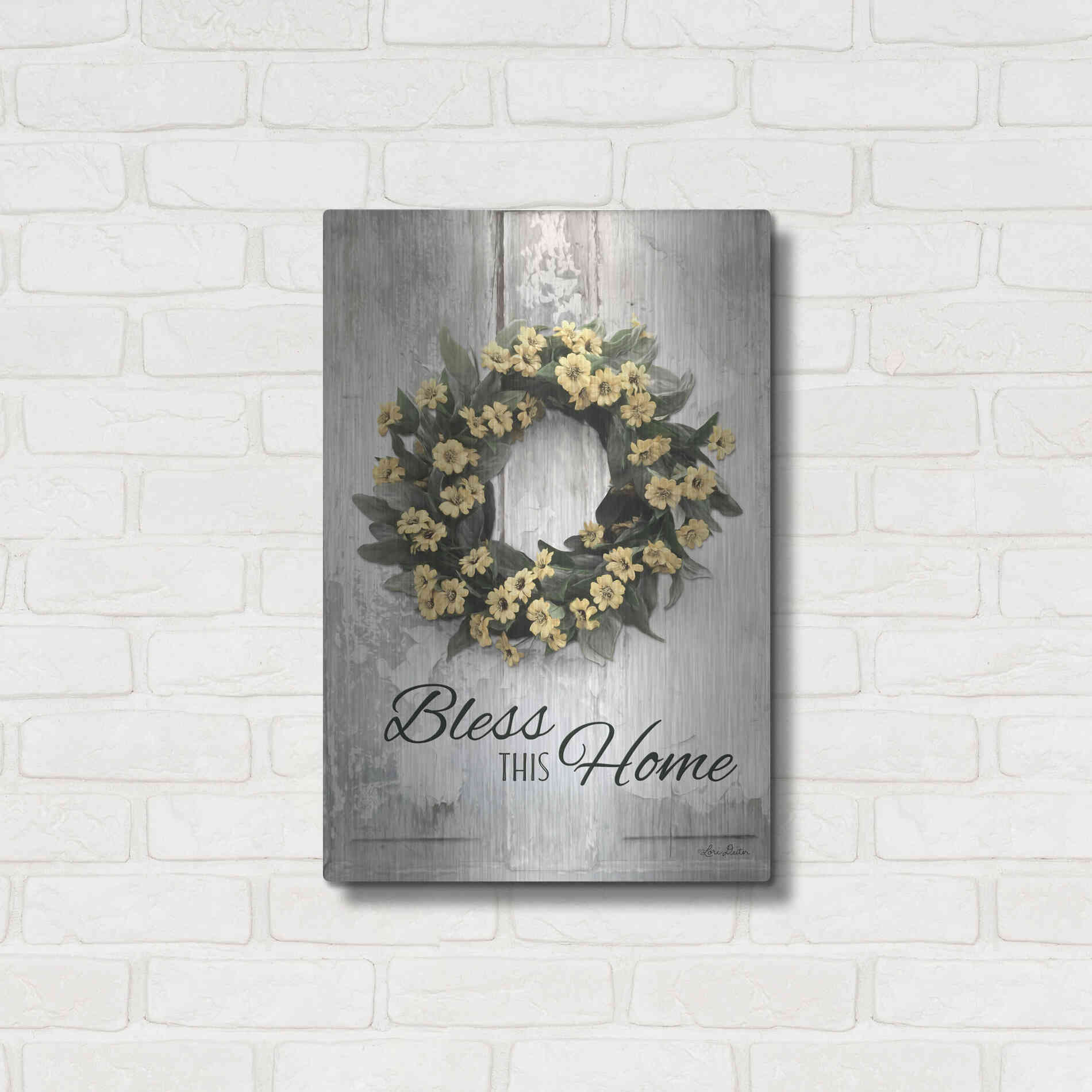 Luxe Metal Art 'Bless This Home' by Lori Deiter, Metal Wall Art,16x24