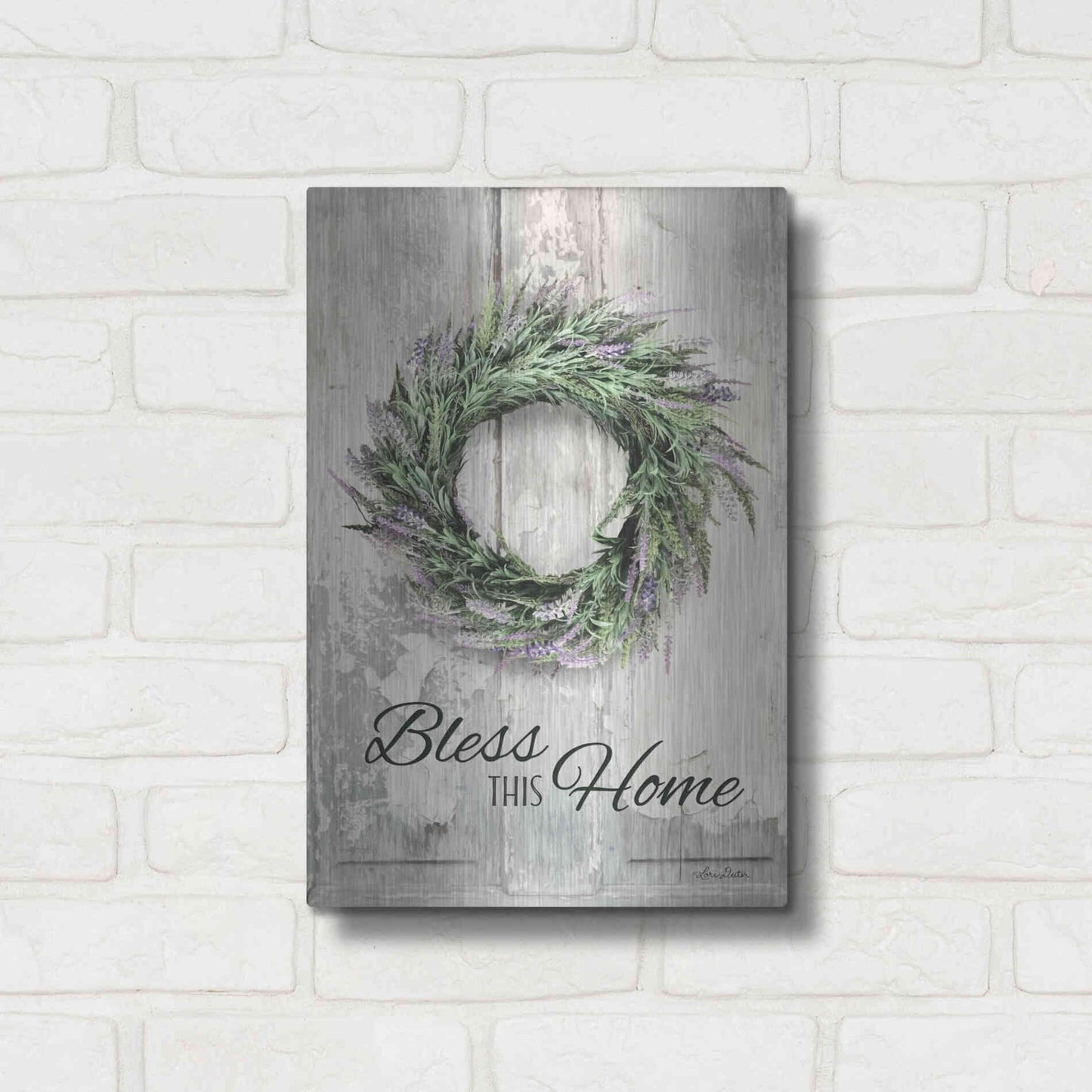 Luxe Metal Art 'Bless This Home - Lavender' by Lori Deiter, Metal Wall Art,12x16