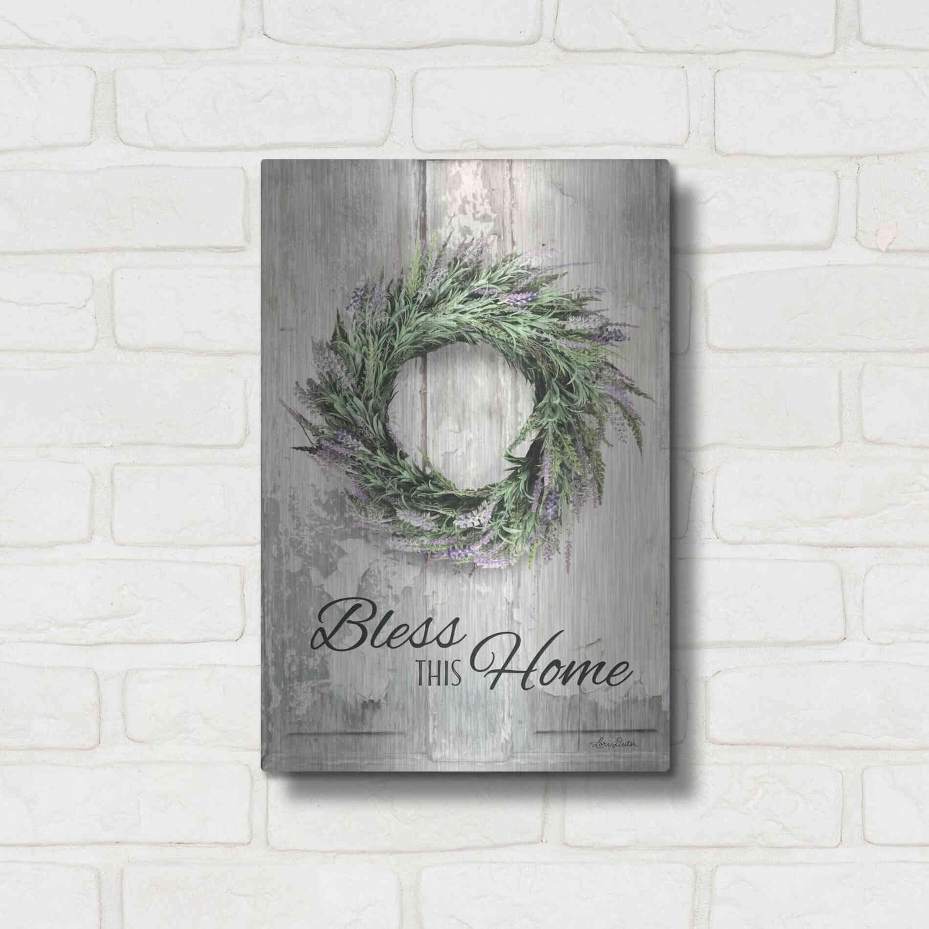 Luxe Metal Art 'Bless This Home - Lavender' by Lori Deiter, Metal Wall Art,12x16