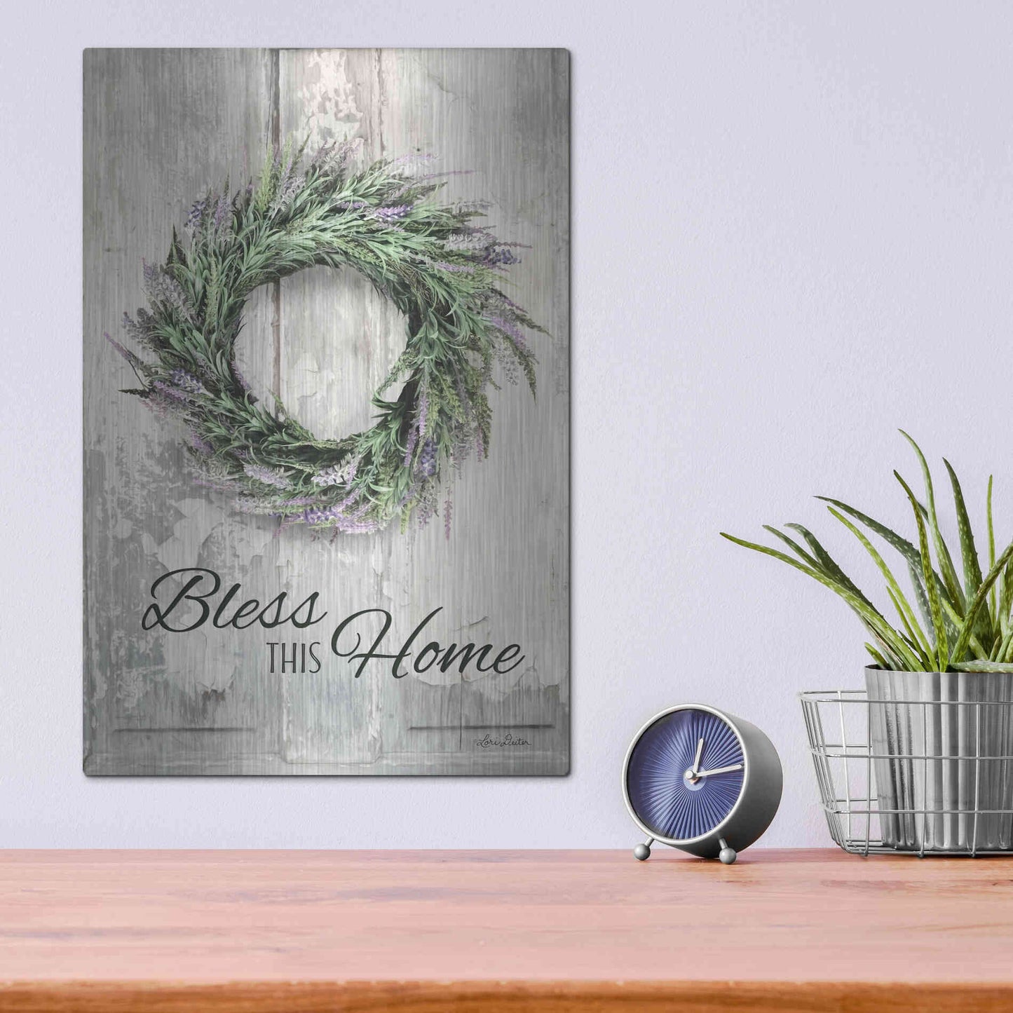 Luxe Metal Art 'Bless This Home - Lavender' by Lori Deiter, Metal Wall Art,12x16
