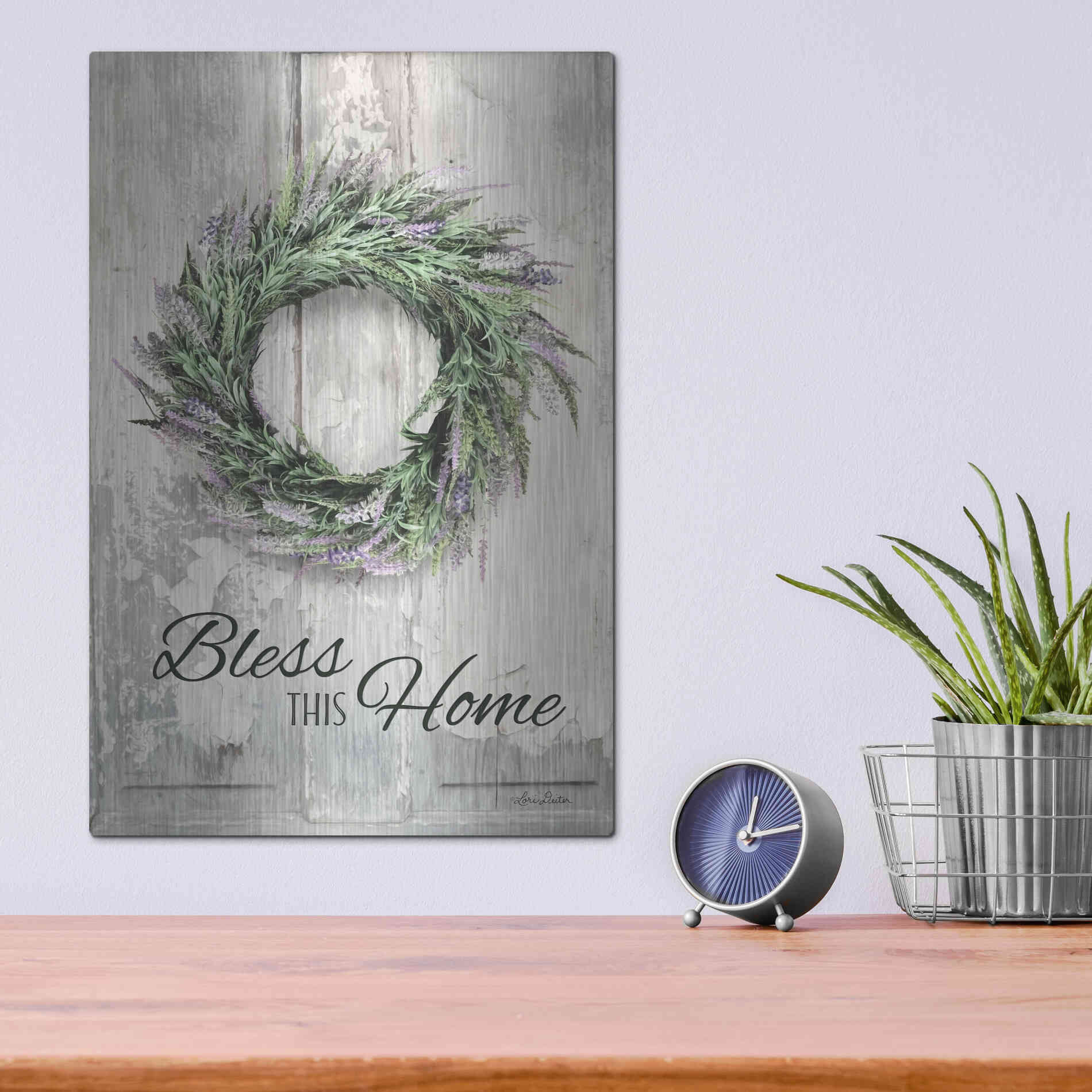 Luxe Metal Art 'Bless This Home - Lavender' by Lori Deiter, Metal Wall Art,12x16