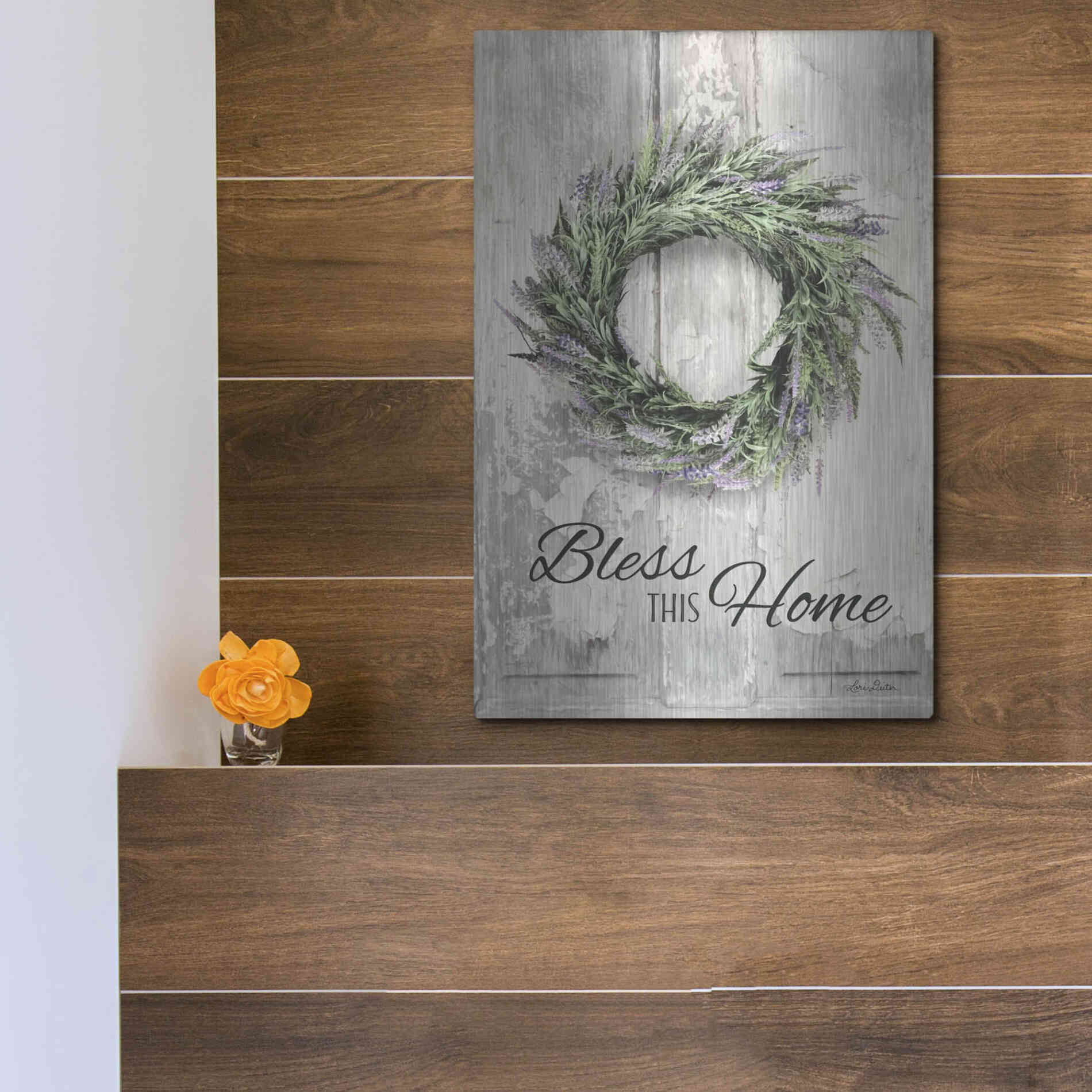 Luxe Metal Art 'Bless This Home - Lavender' by Lori Deiter, Metal Wall Art,12x16