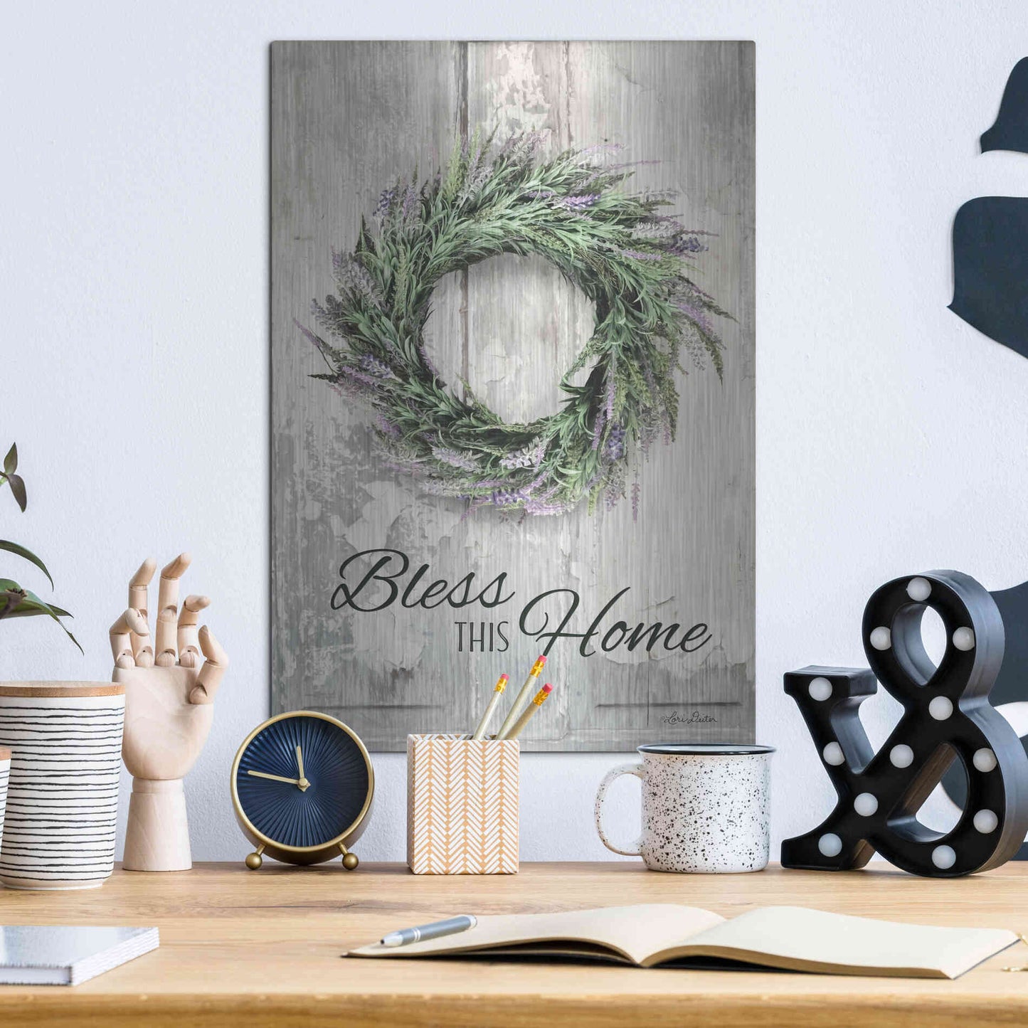 Luxe Metal Art 'Bless This Home - Lavender' by Lori Deiter, Metal Wall Art,12x16