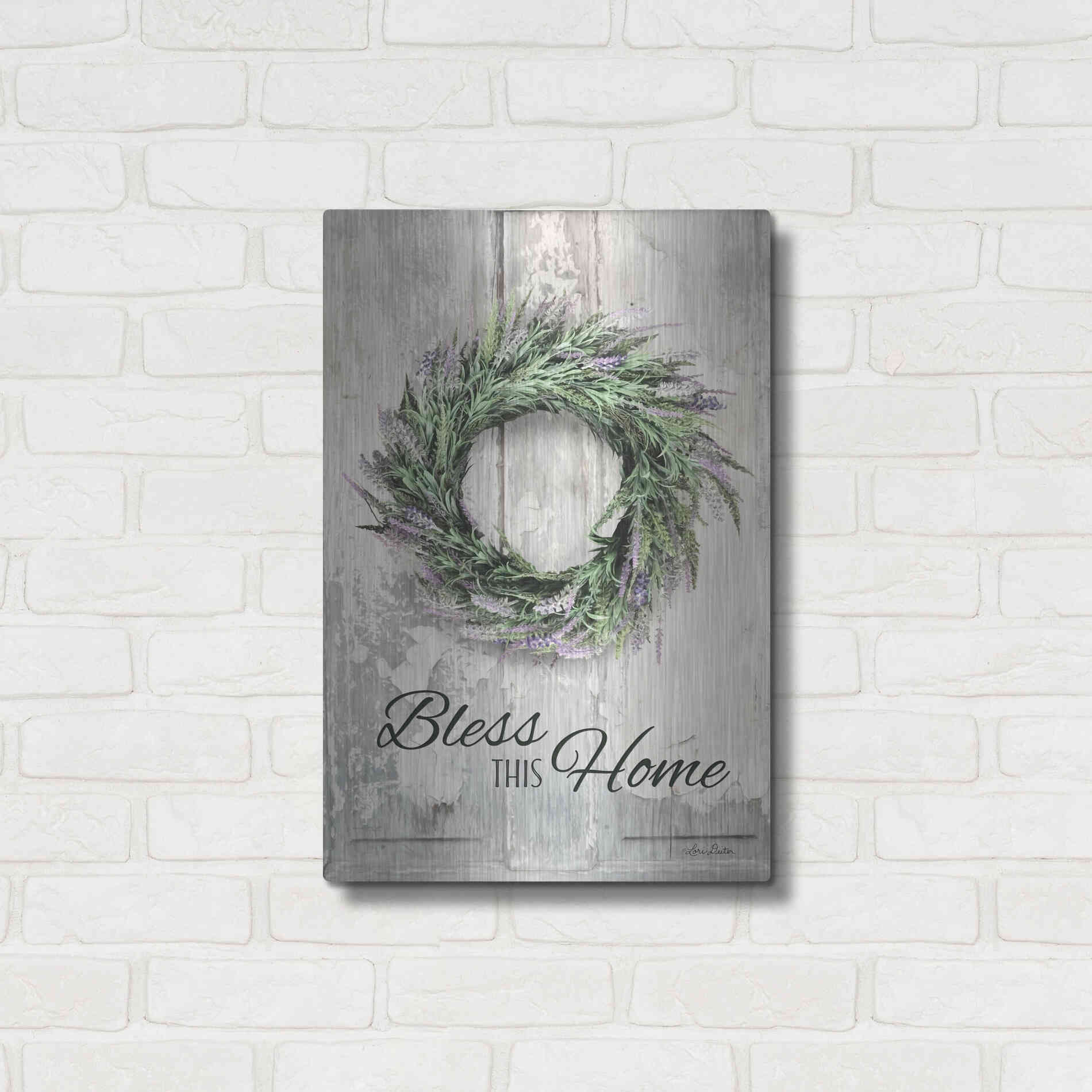 Luxe Metal Art 'Bless This Home - Lavender' by Lori Deiter, Metal Wall Art,16x24