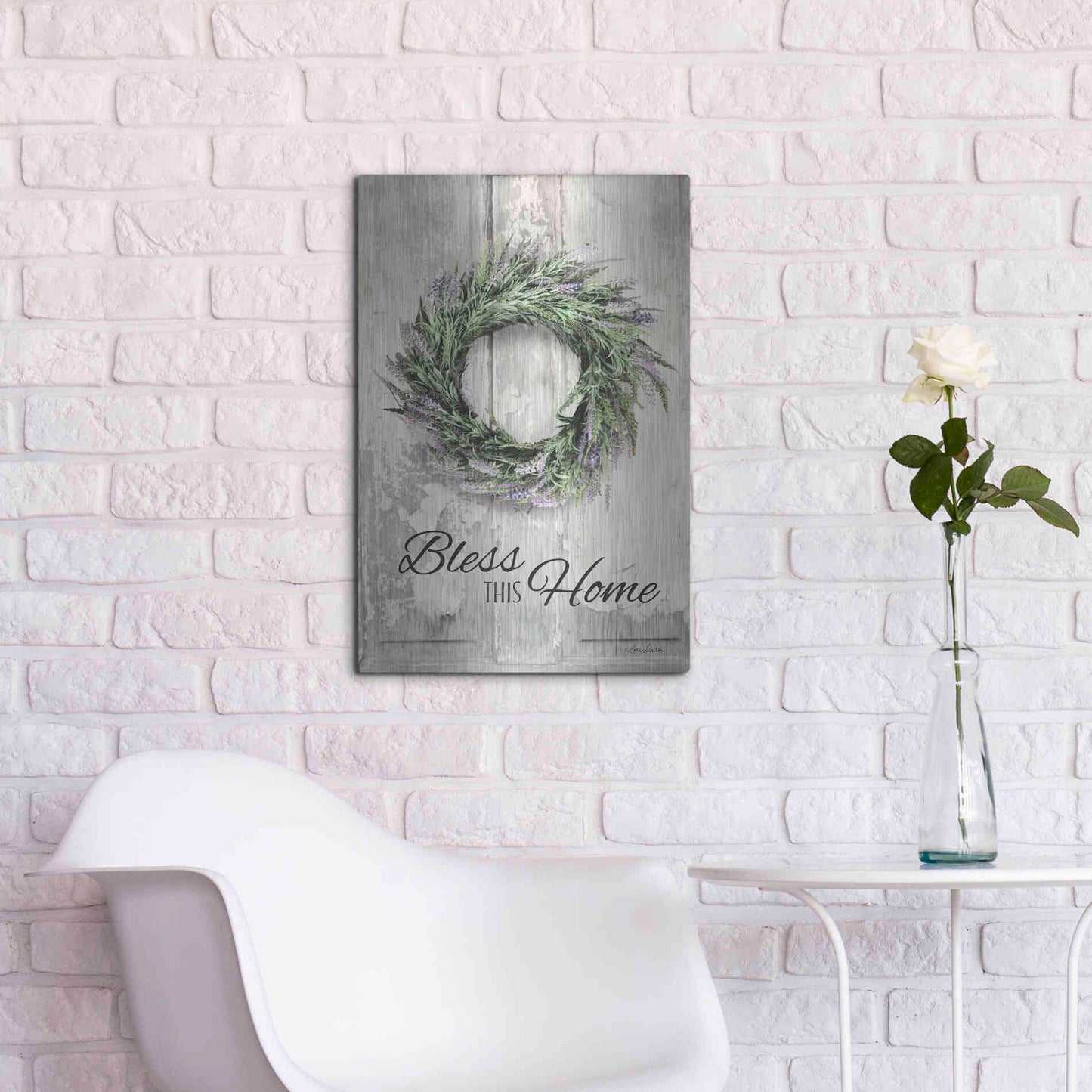 Luxe Metal Art 'Bless This Home - Lavender' by Lori Deiter, Metal Wall Art,16x24