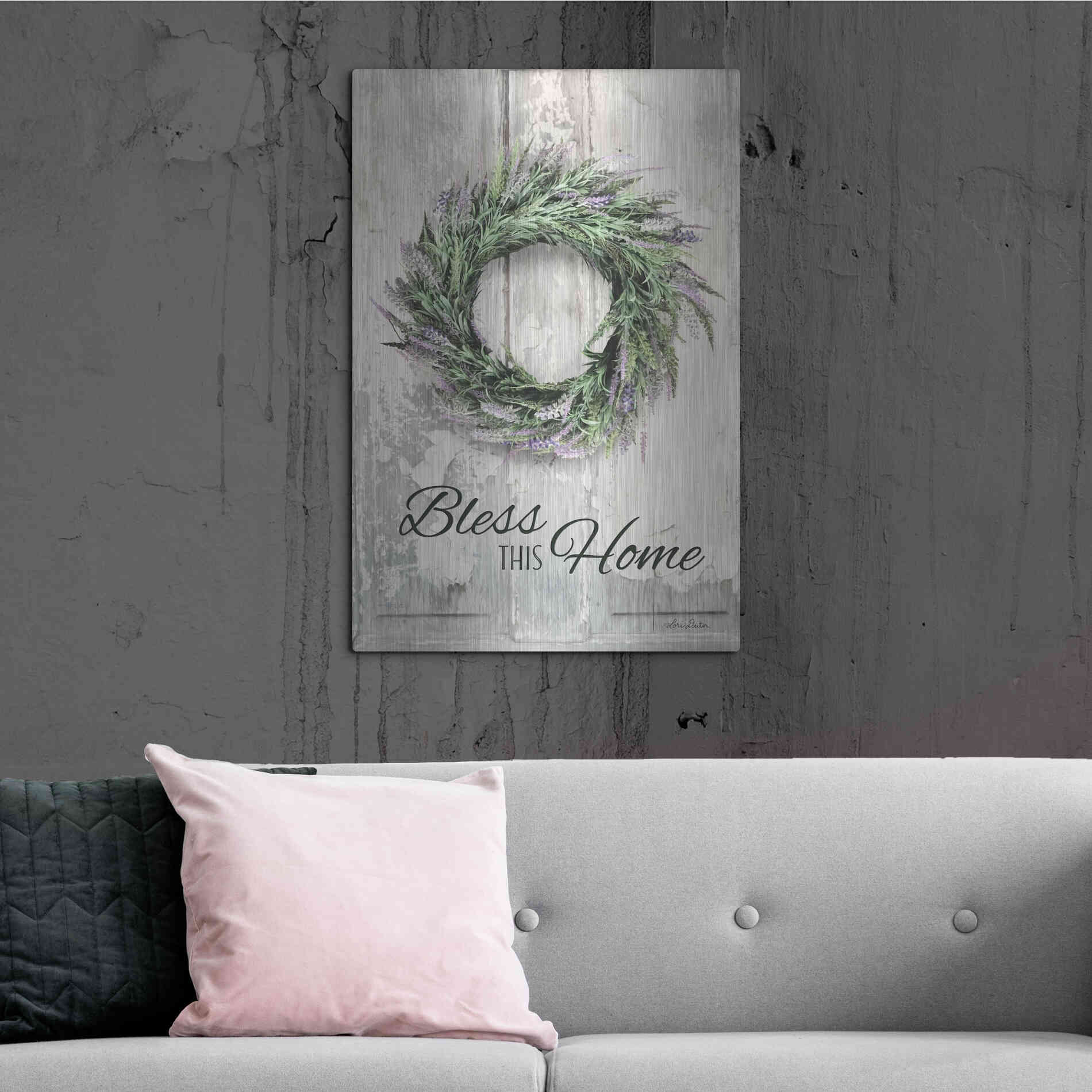 Luxe Metal Art 'Bless This Home - Lavender' by Lori Deiter, Metal Wall Art,24x36