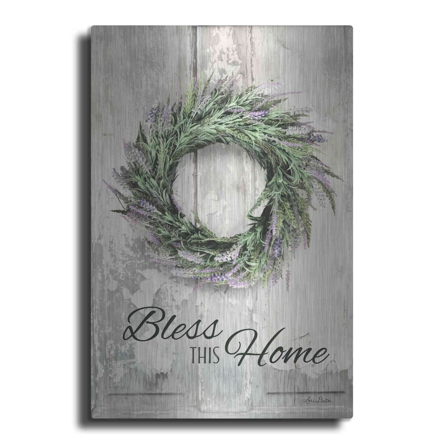 Luxe Metal Art 'Bless This Home - Lavender' by Lori Deiter, Metal Wall Art