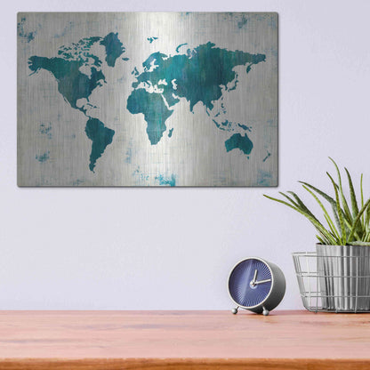 Luxe Metal Art 'Discover the World Blue' by Melissa Averinos, Metal Wall Art,16x12