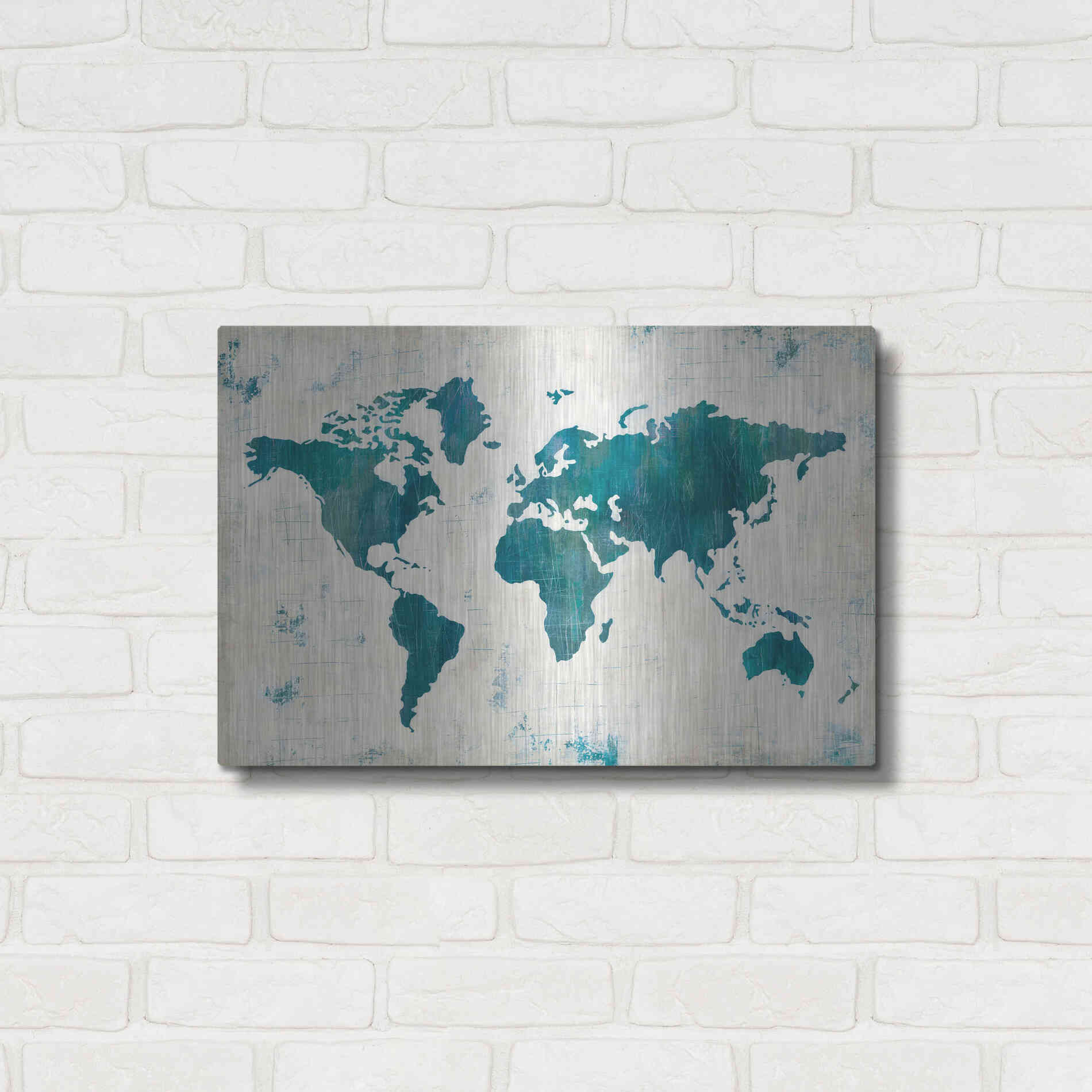 Luxe Metal Art 'Discover the World Blue' by Melissa Averinos, Metal Wall Art,24x16