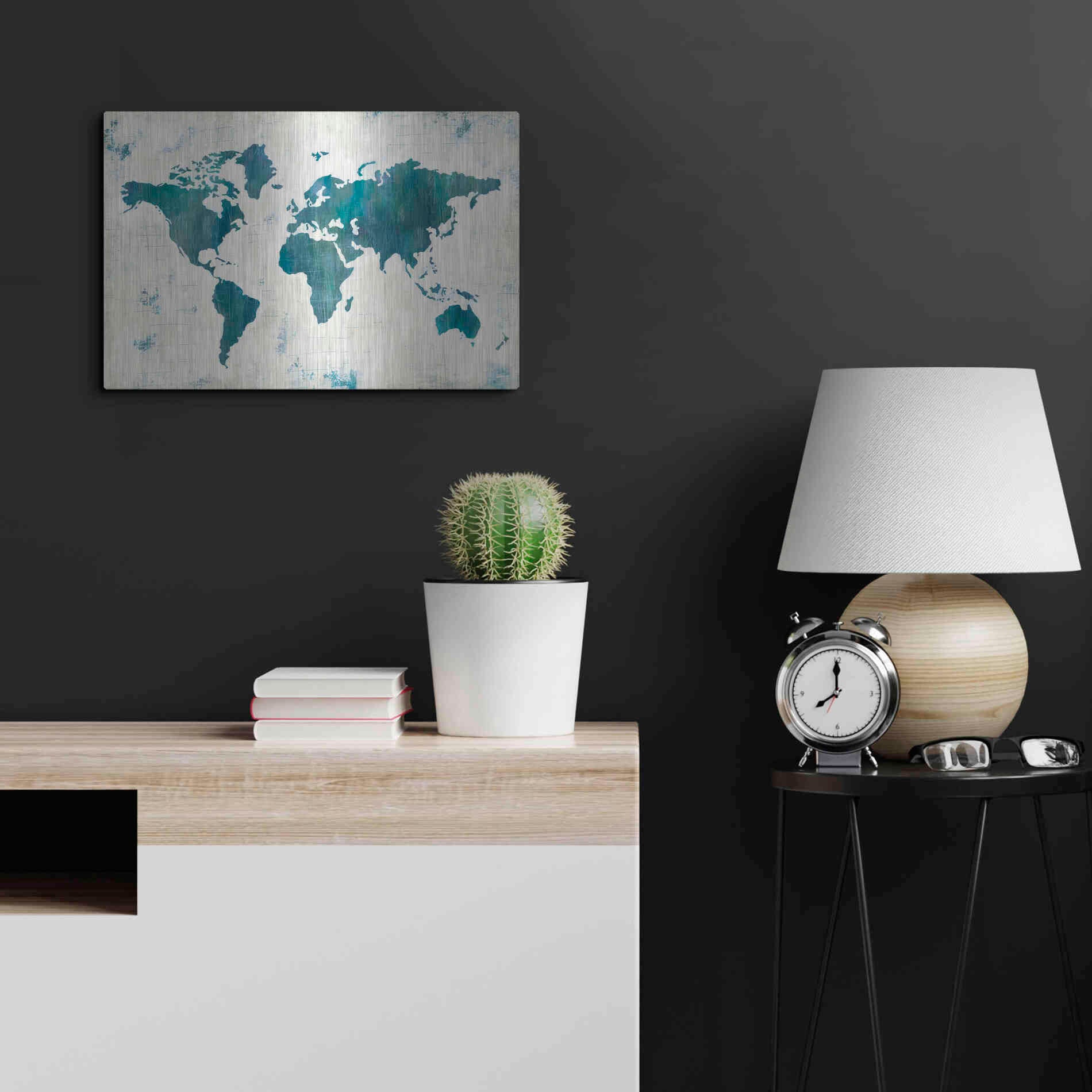 Luxe Metal Art 'Discover the World Blue' by Melissa Averinos, Metal Wall Art,24x16