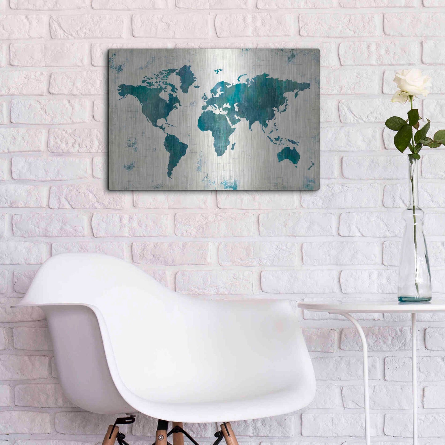 Luxe Metal Art 'Discover the World Blue' by Melissa Averinos, Metal Wall Art,24x16