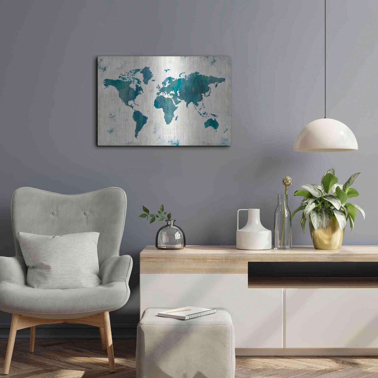 Luxe Metal Art 'Discover the World Blue' by Melissa Averinos, Metal Wall Art,24x16