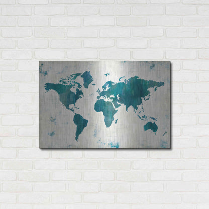 Luxe Metal Art 'Discover the World Blue' by Melissa Averinos, Metal Wall Art,36x24