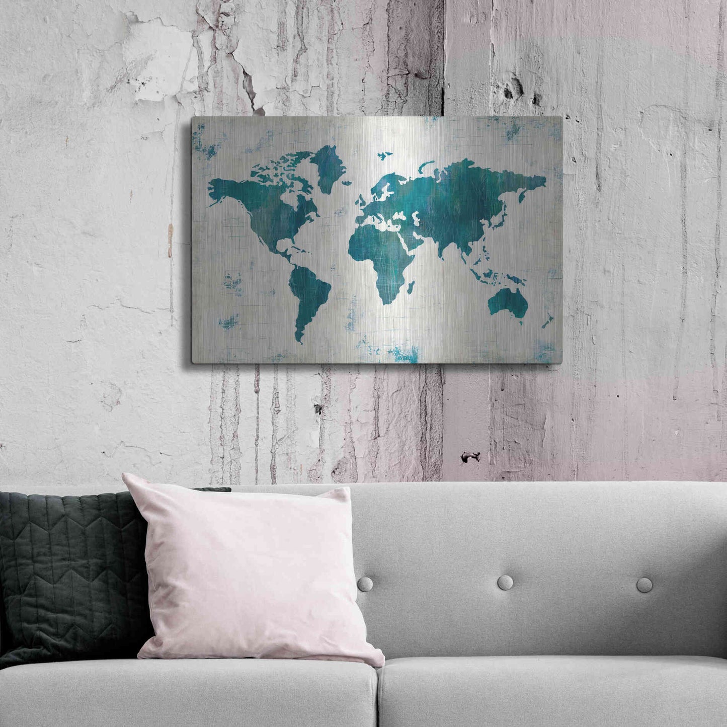 Luxe Metal Art 'Discover the World Blue' by Melissa Averinos, Metal Wall Art,36x24