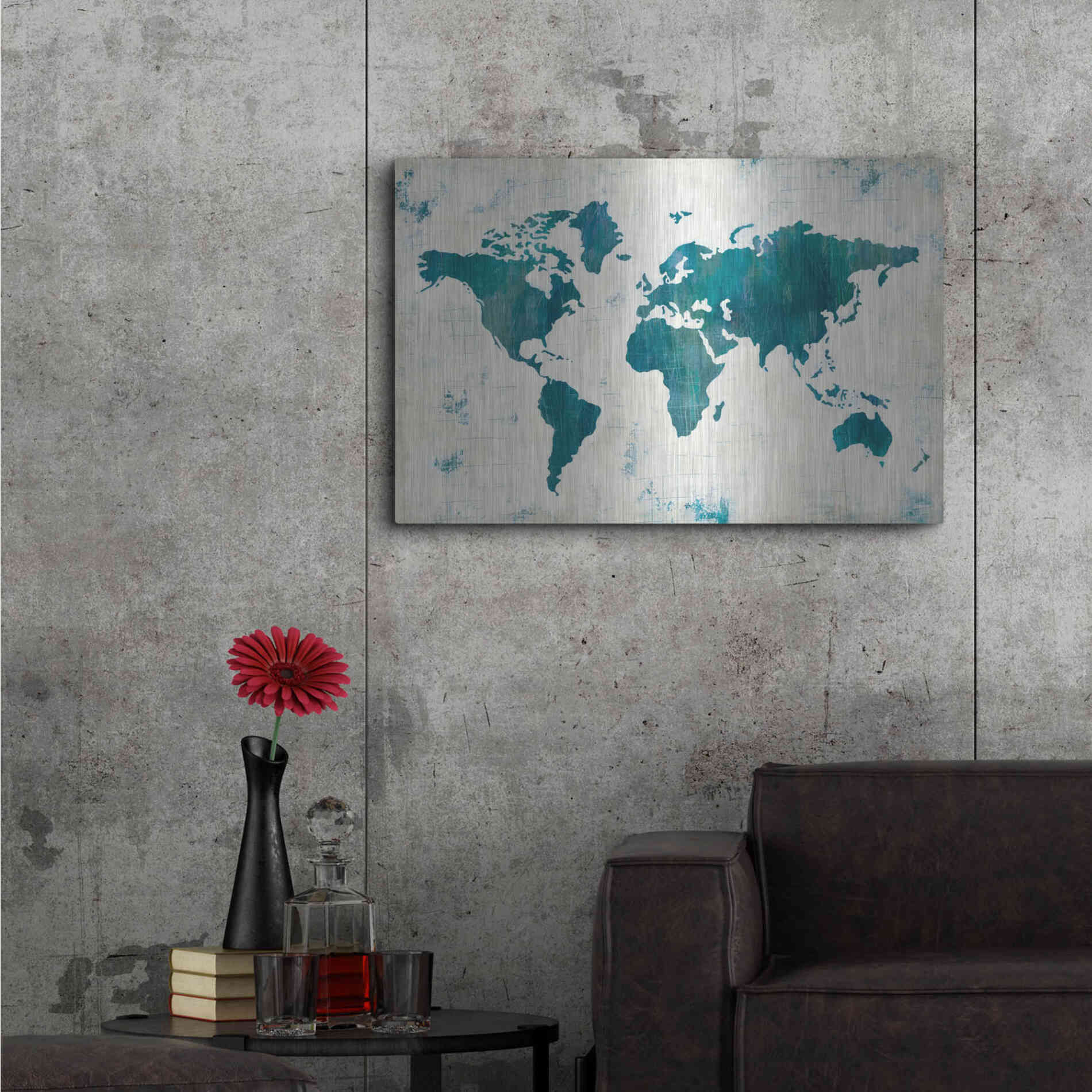 Luxe Metal Art 'Discover the World Blue' by Melissa Averinos, Metal Wall Art,36x24