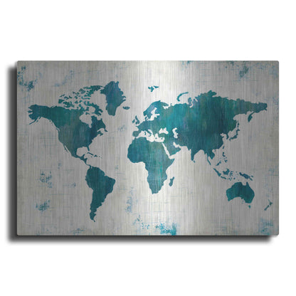 Luxe Metal Art 'Discover the World Blue' by Melissa Averinos, Metal Wall Art