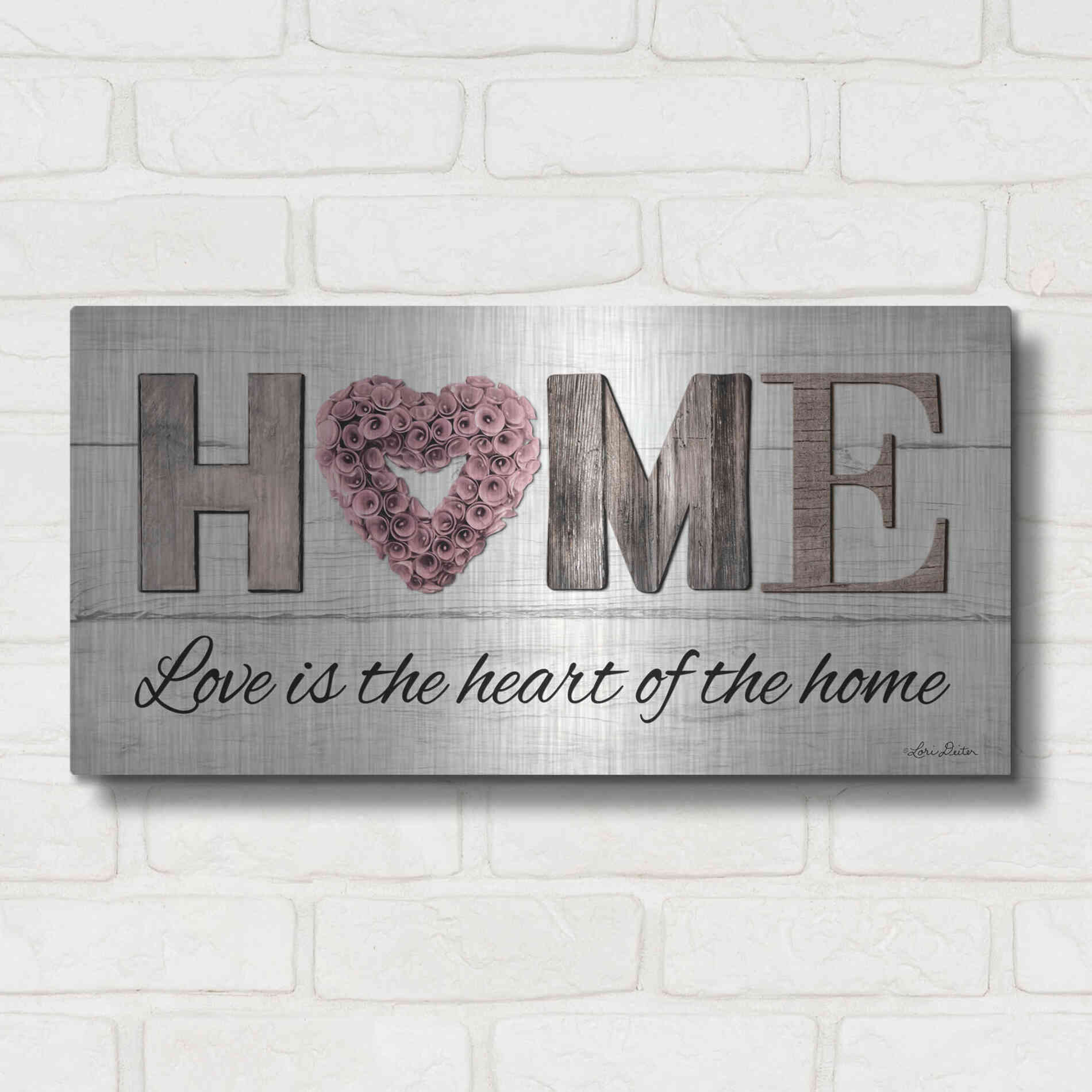 Luxe Metal Art 'Love is the Heart of the Home' by Lori Deiter, Metal Wall Art,24x12