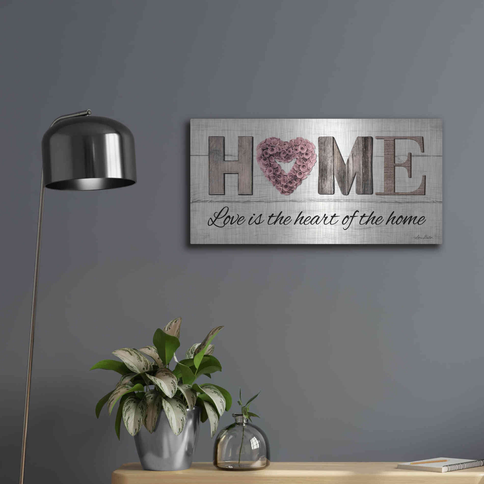 Luxe Metal Art 'Love is the Heart of the Home' by Lori Deiter, Metal Wall Art,24x12