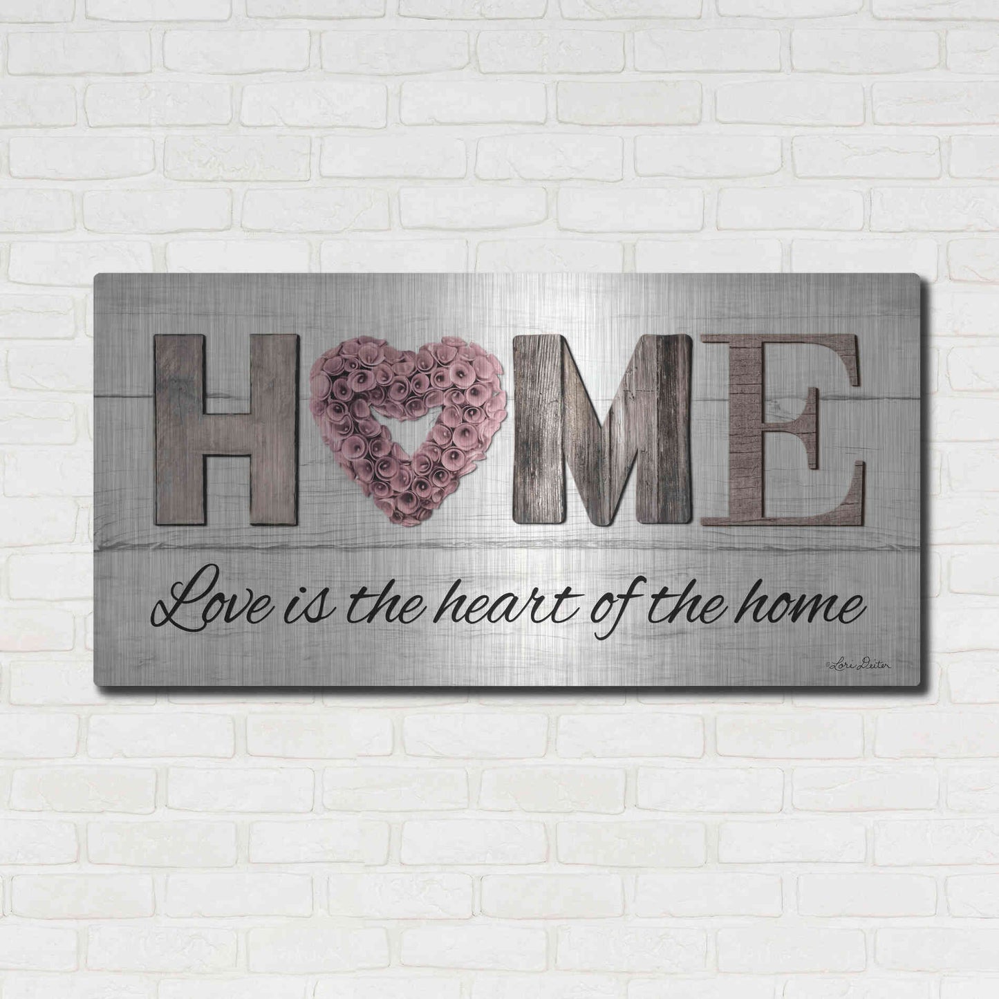 Luxe Metal Art 'Love is the Heart of the Home' by Lori Deiter, Metal Wall Art,48x24