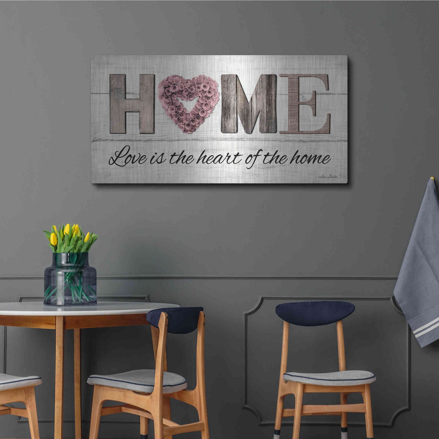 Luxe Metal Art 'Love is the Heart of the Home' by Lori Deiter, Metal Wall Art,48x24