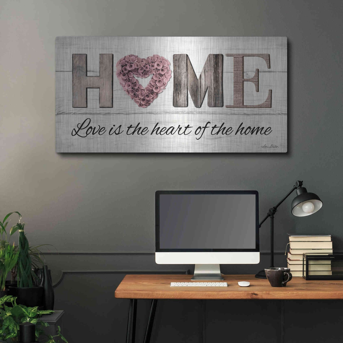 Luxe Metal Art 'Love is the Heart of the Home' by Lori Deiter, Metal Wall Art,48x24