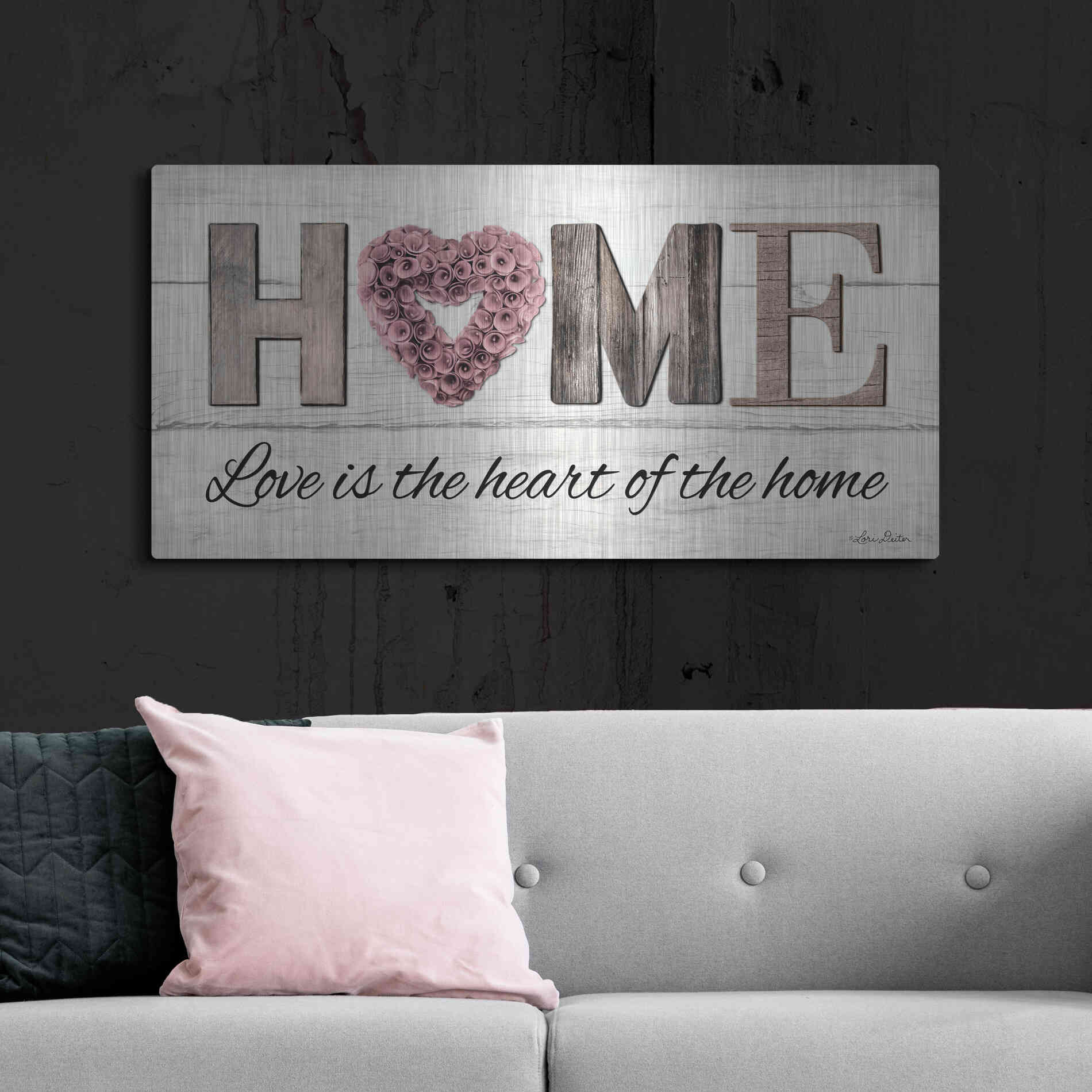 Luxe Metal Art 'Love is the Heart of the Home' by Lori Deiter, Metal Wall Art,48x24