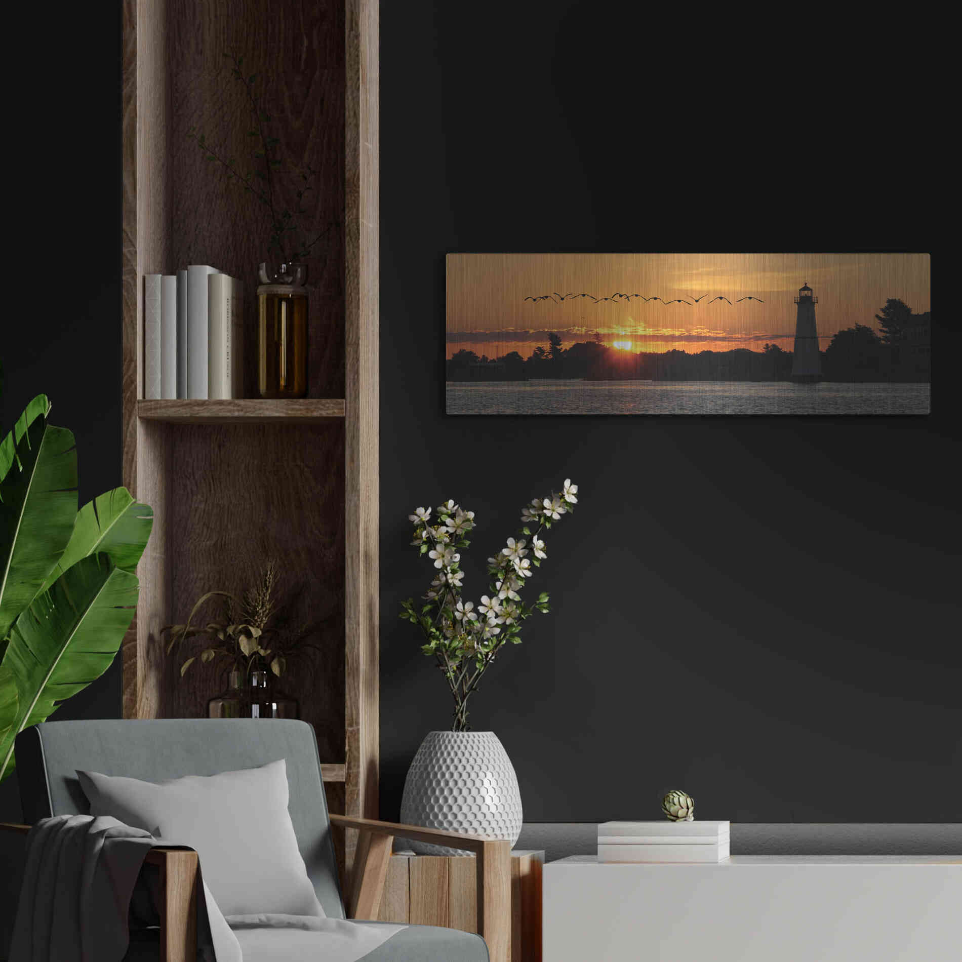 Luxe Metal Art 'Sunset Flight' by Lori Deiter, Metal Wall Art,36x12