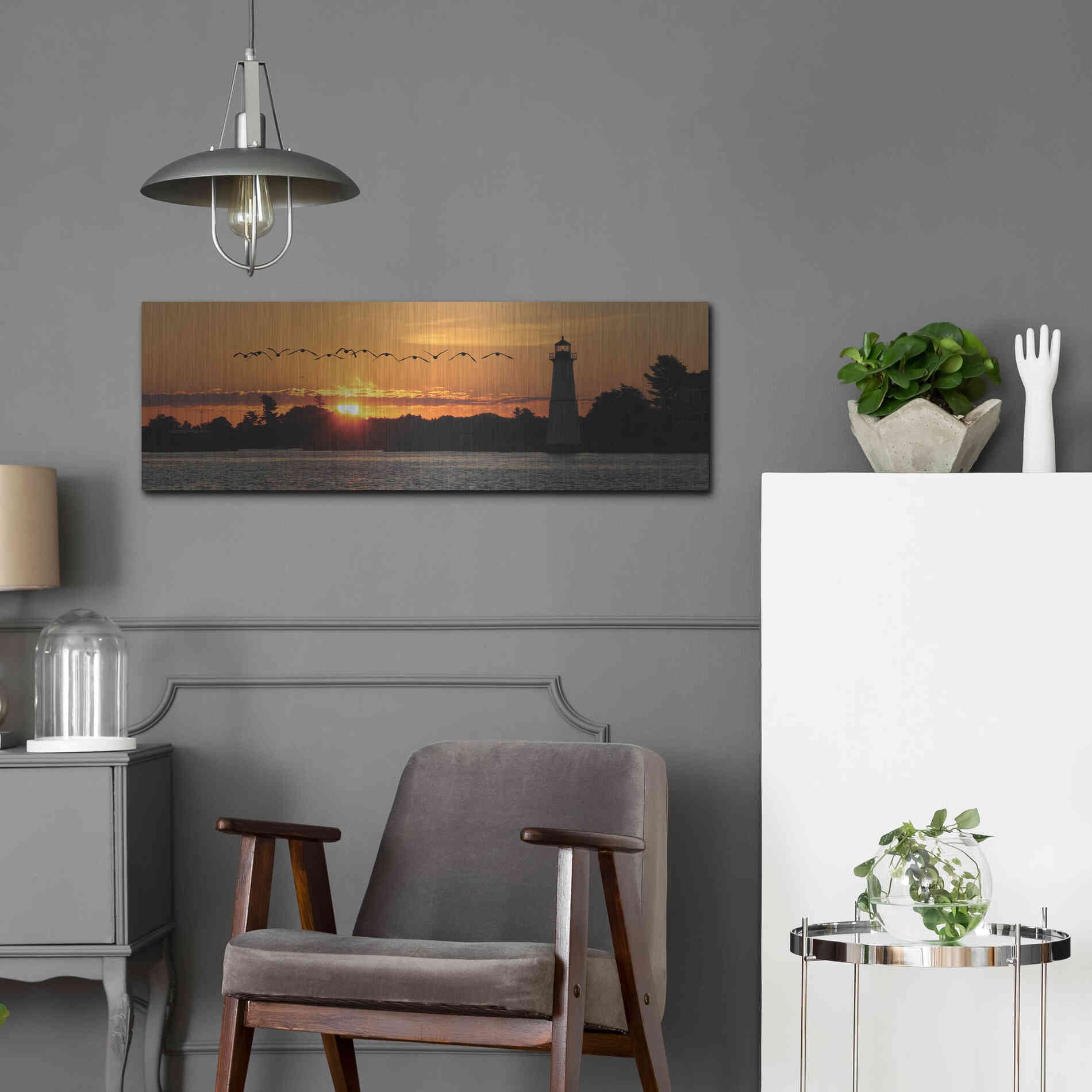 Luxe Metal Art 'Sunset Flight' by Lori Deiter, Metal Wall Art,36x12