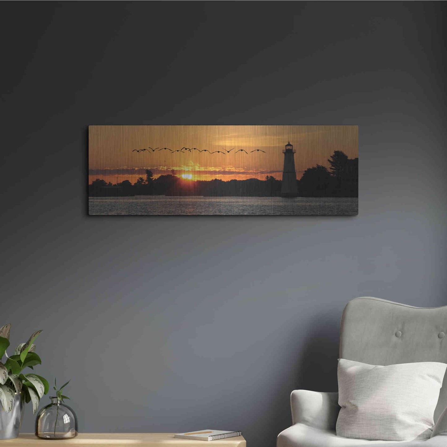 Luxe Metal Art 'Sunset Flight' by Lori Deiter, Metal Wall Art,36x12