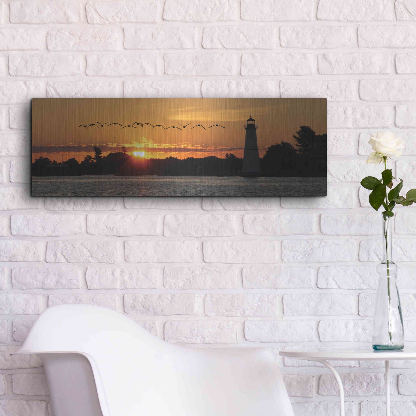 Luxe Metal Art 'Sunset Flight' by Lori Deiter, Metal Wall Art,36x12