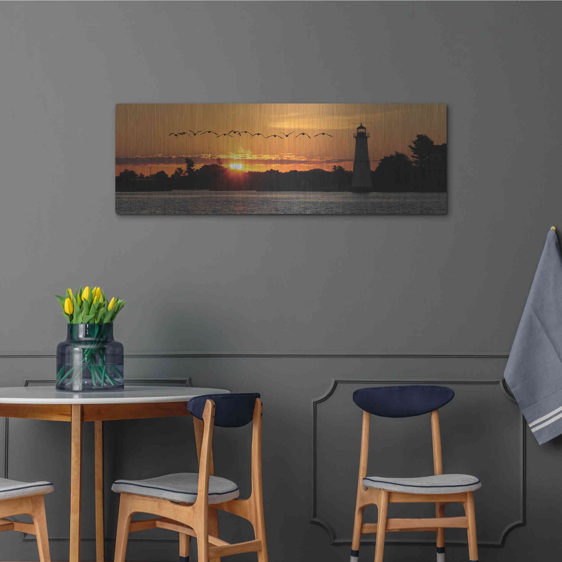 Luxe Metal Art 'Sunset Flight' by Lori Deiter, Metal Wall Art,48x16