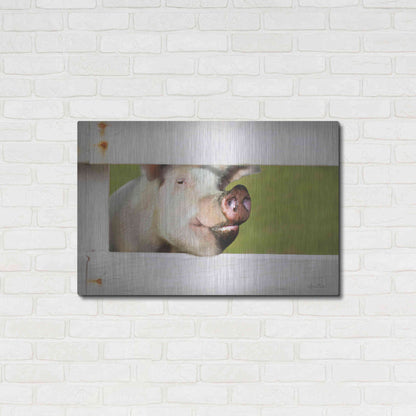 Luxe Metal Art 'Pig at Fence' by Lori Deiter, Metal Wall Art,36x24
