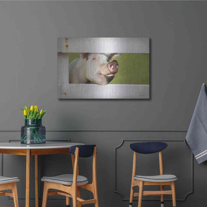 Luxe Metal Art 'Pig at Fence' by Lori Deiter, Metal Wall Art,36x24