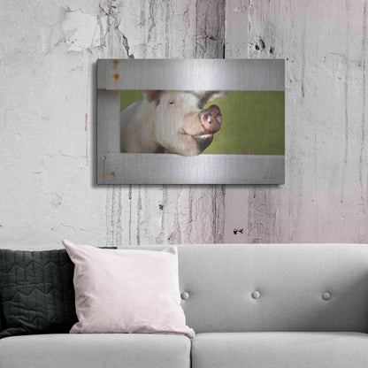 Luxe Metal Art 'Pig at Fence' by Lori Deiter, Metal Wall Art,36x24