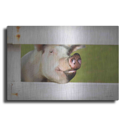 Luxe Metal Art 'Pig at Fence' by Lori Deiter, Metal Wall Art