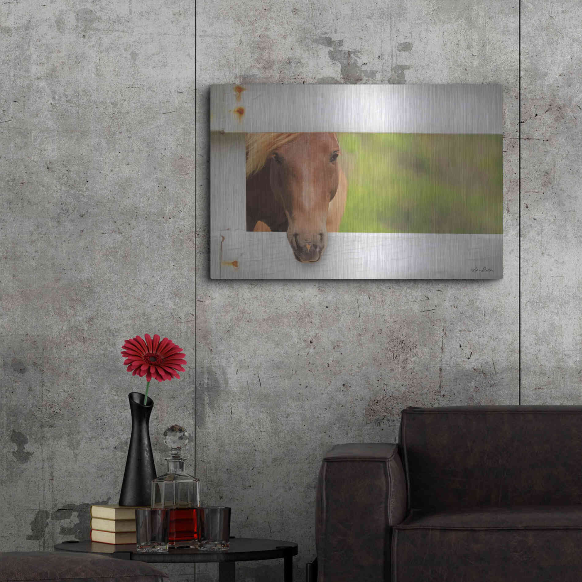 Luxe Metal Art 'Horse at Fence' by Lori Deiter, Metal Wall Art,36x24