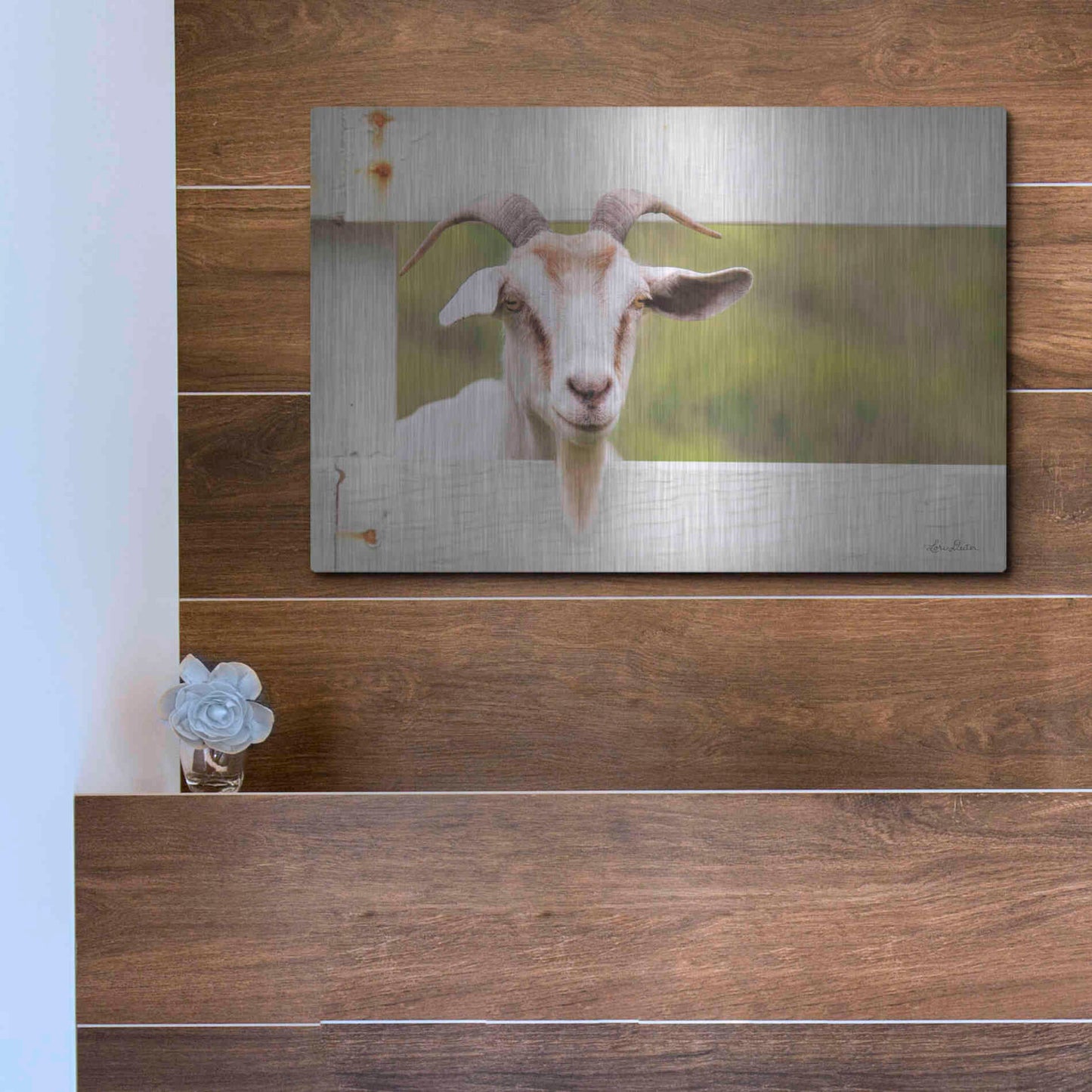 Luxe Metal Art 'Goat at Fence' by Lori Deiter, Metal Wall Art,16x12