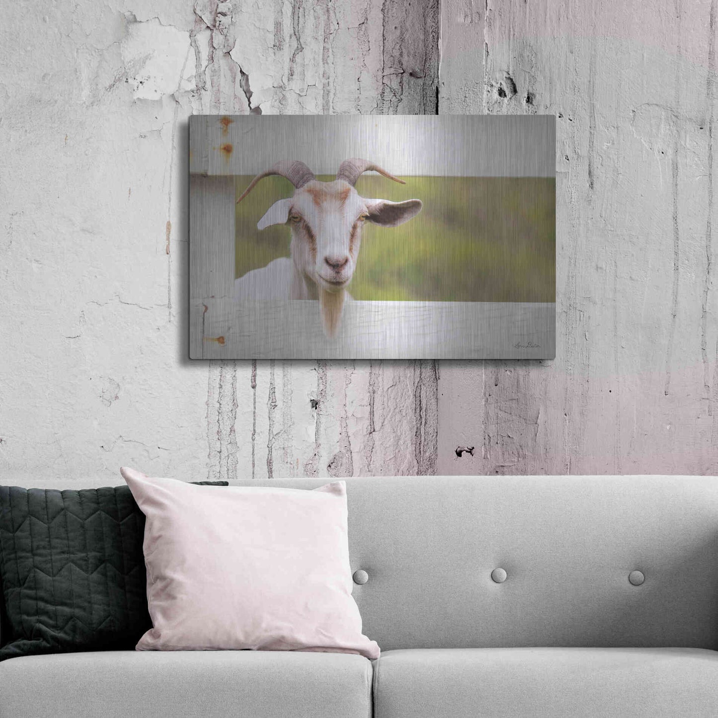 Luxe Metal Art 'Goat at Fence' by Lori Deiter, Metal Wall Art,36x24