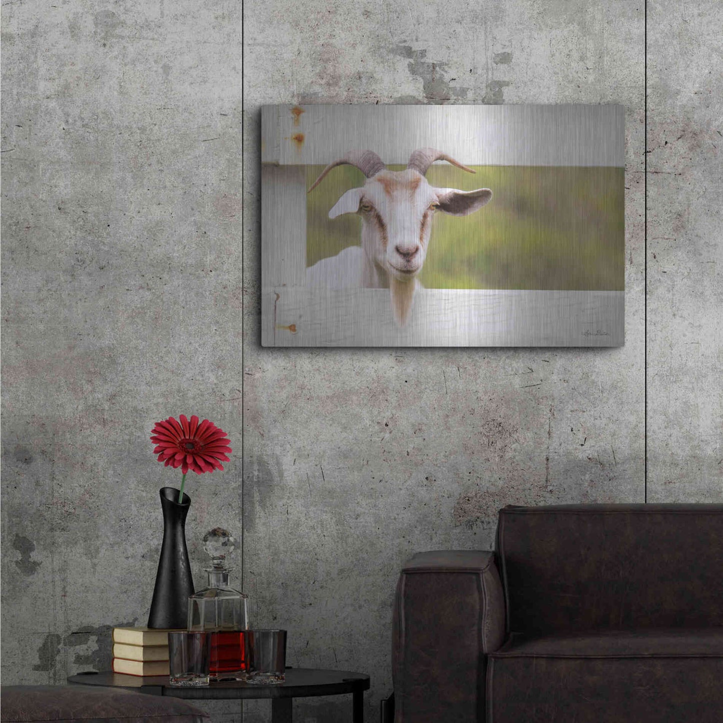 Luxe Metal Art 'Goat at Fence' by Lori Deiter, Metal Wall Art,36x24
