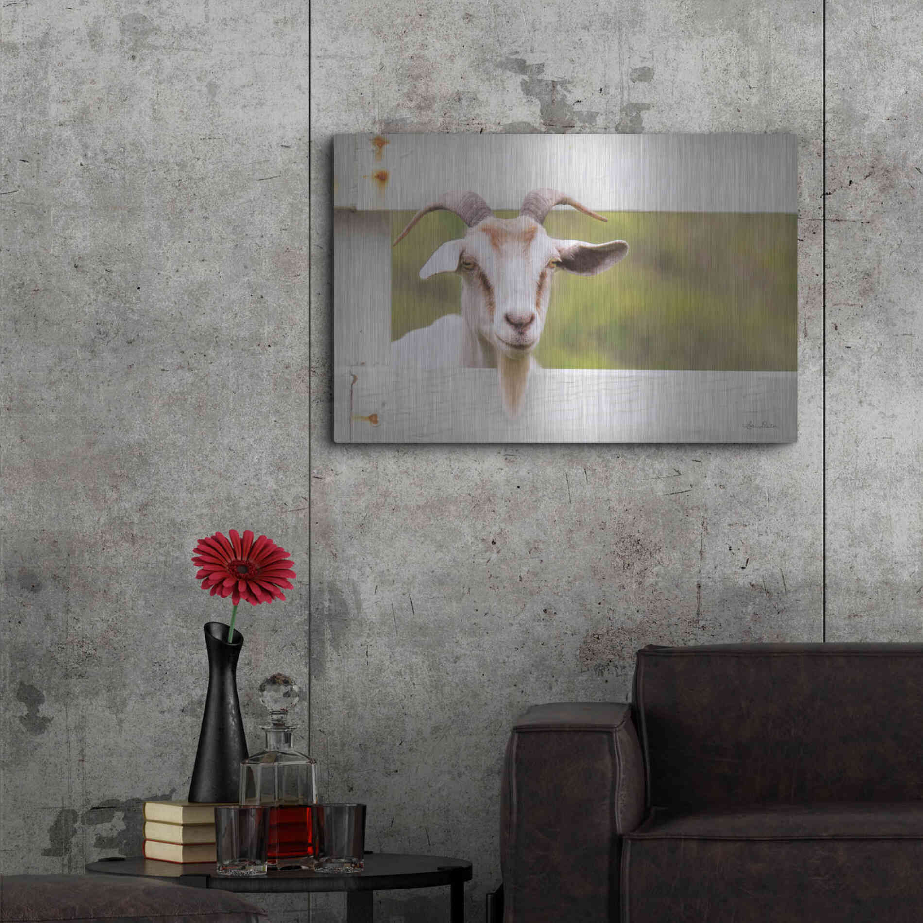 Luxe Metal Art 'Goat at Fence' by Lori Deiter, Metal Wall Art,36x24