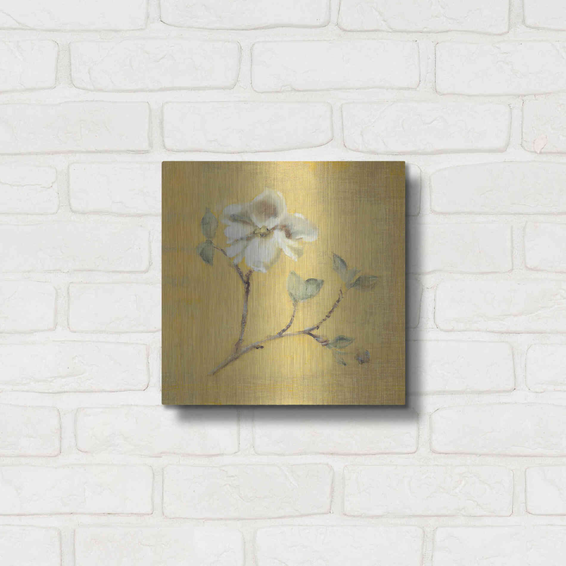 Luxe Metal Art 'Dogwood Blossom on Gold' by Cheri Blum, Metal Wall Art,12x12