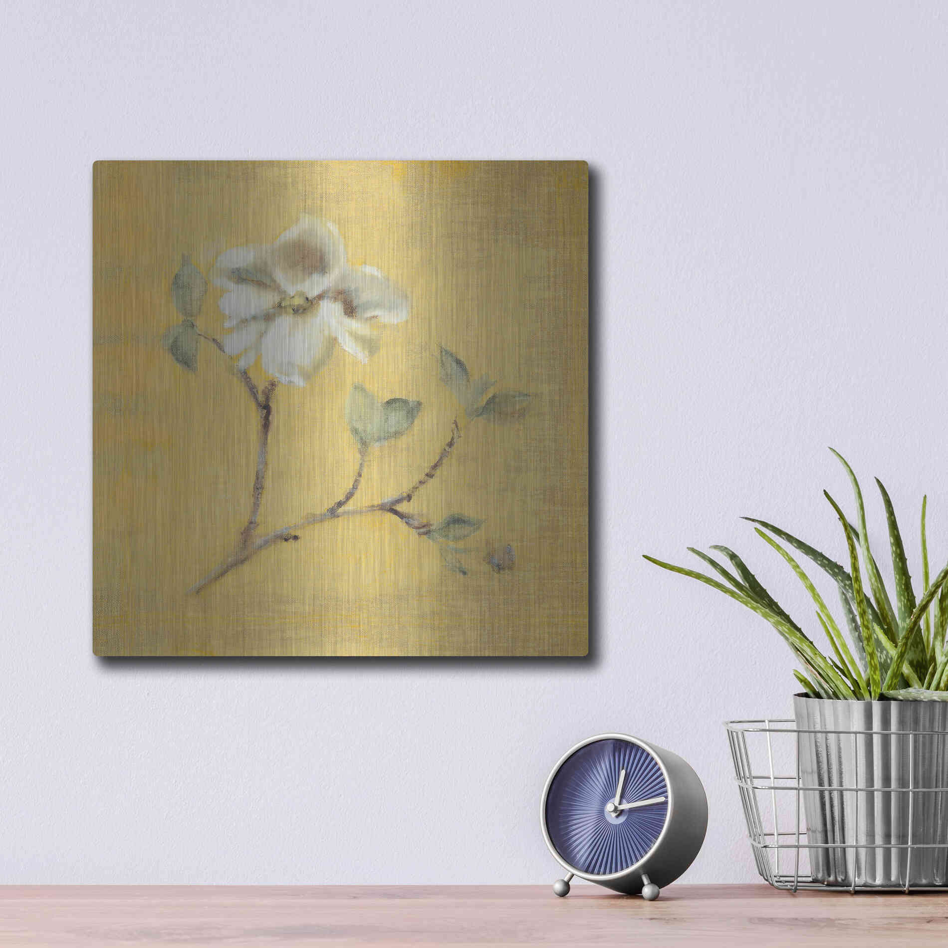 Luxe Metal Art 'Dogwood Blossom on Gold' by Cheri Blum, Metal Wall Art,12x12